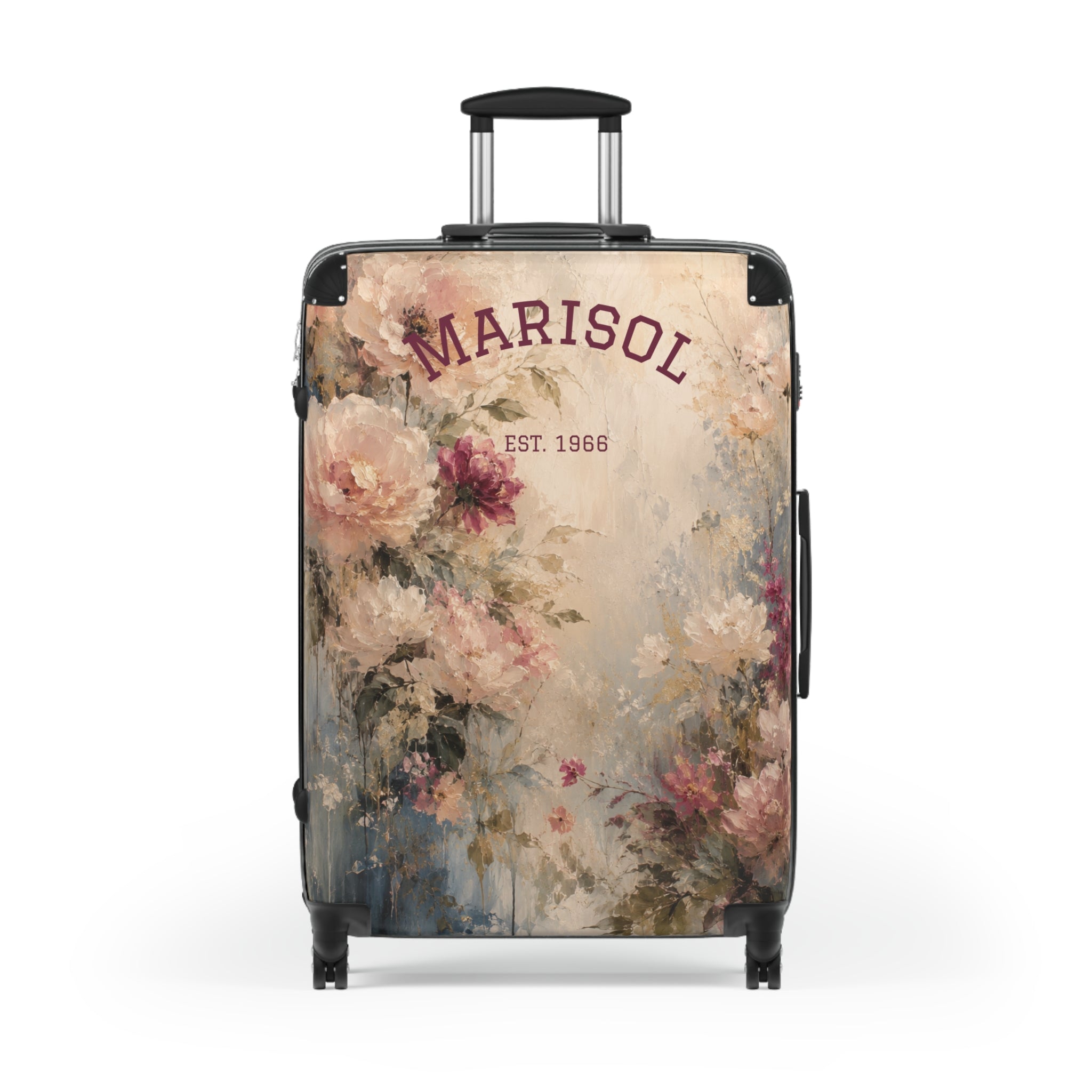 Personalized Floral Suitcase Cover — "Custom Name" Vintage Roses Travel Luggage