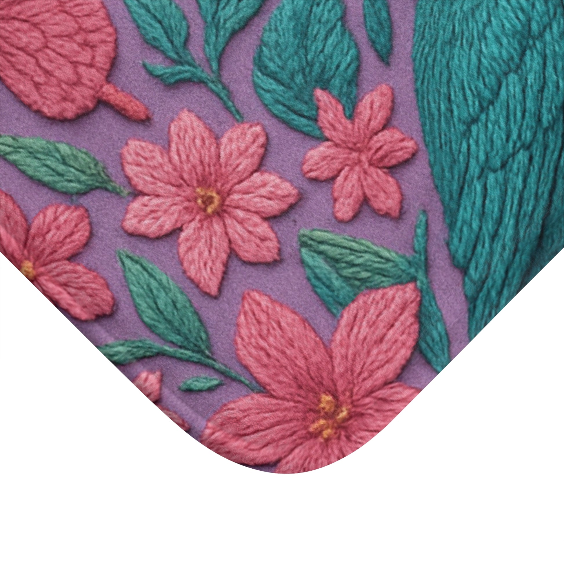 Turquoise, Pink & Lavender 3D Embroidery Illusion Bathmat Tropical Floral Print with Birds & Butterflies for a Bold, Elegant Bathroom Upgrade Comfort Home