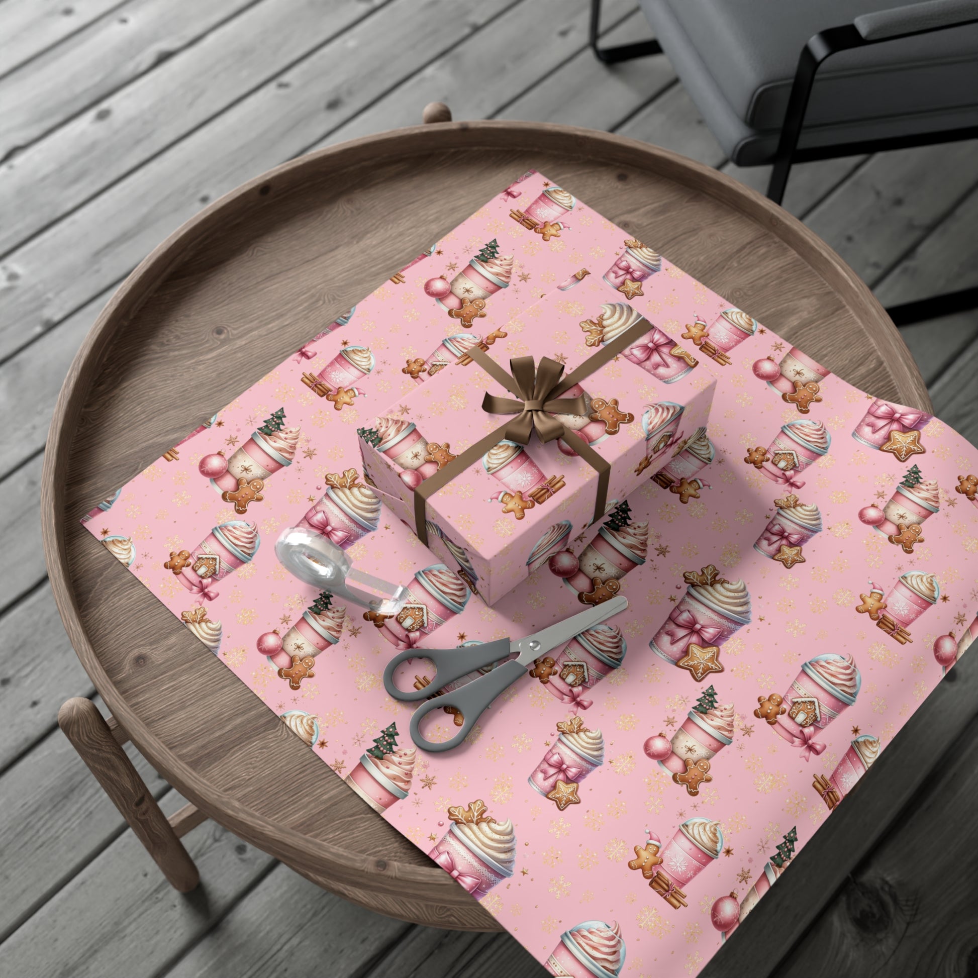 Whimsical Pink Gingerbread People with Coffee Delights Wrapping Paper Festive, Playful, and Perfect for Adding a Sweet Touch to Your Holiday Gifts Moms - MRSBYVALLE