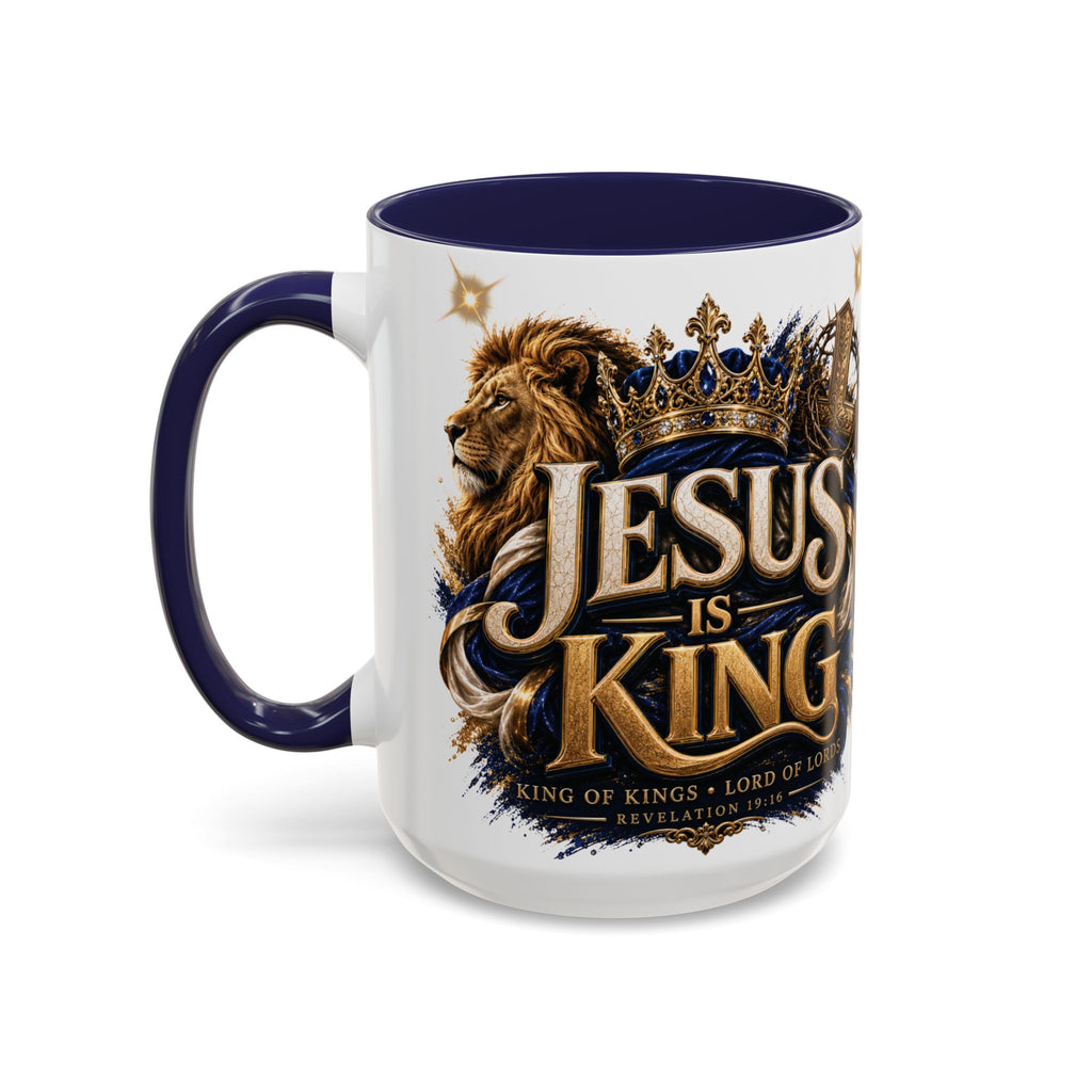 Jesus Is King Coffee Mug Christian Faith Accent Mug (11/15oz) Gift for Dad Mom