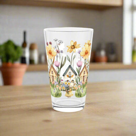 Pint Glass, Watercolor Floral House Cat, Gift for Cat Lovers, Cute Cat Glassware, Flower Decor, Spring Home Gift, Perfect Gift, Handwash