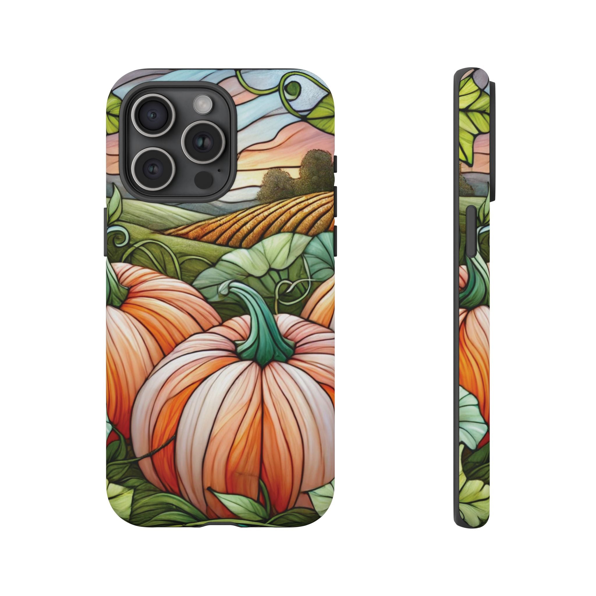 Pumpkins Phone Case Fall Faux Stained-Glass Thanksgiving Cover Pumpkin Lovers Gift for Galaxy S 24 23 22 21 Pixel 5 6 7 8 iPhone 17 , 16 15 14 13 12 Samsung iPhone Samsung Gift for Her