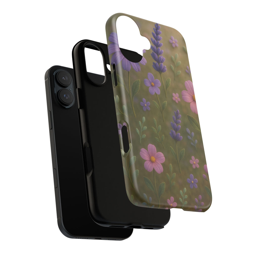 Pastel Flowers 3D Illusion Wildflower Phone Case Cute Pastel Floral Design in Lavender, Pink, Mint Green Aesthetic Protective Case for iPhone and  Android