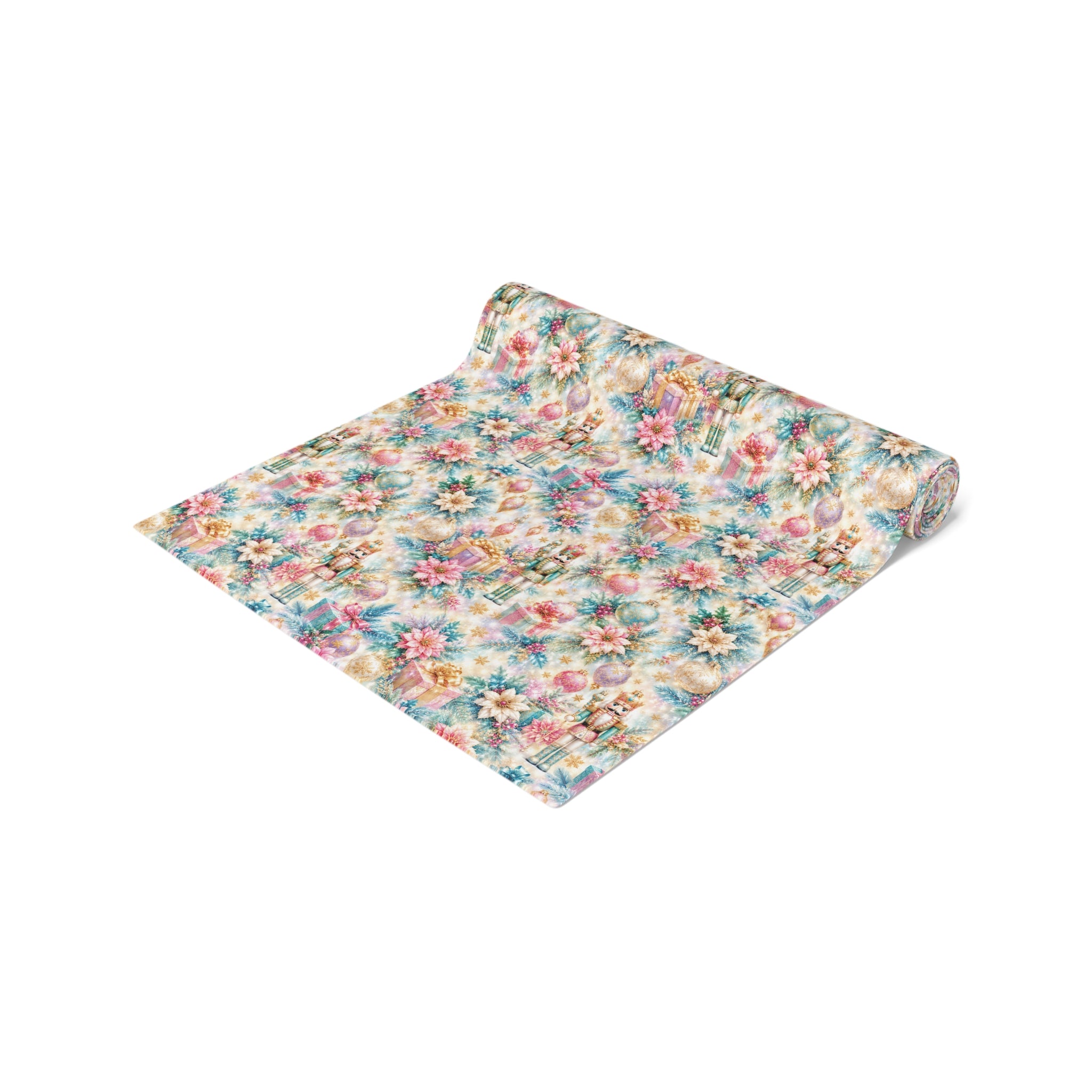Nutcrackers Pastel Pink and Turquoise Table Runner — Pastel Cottagecore Cotton-Blend Decor