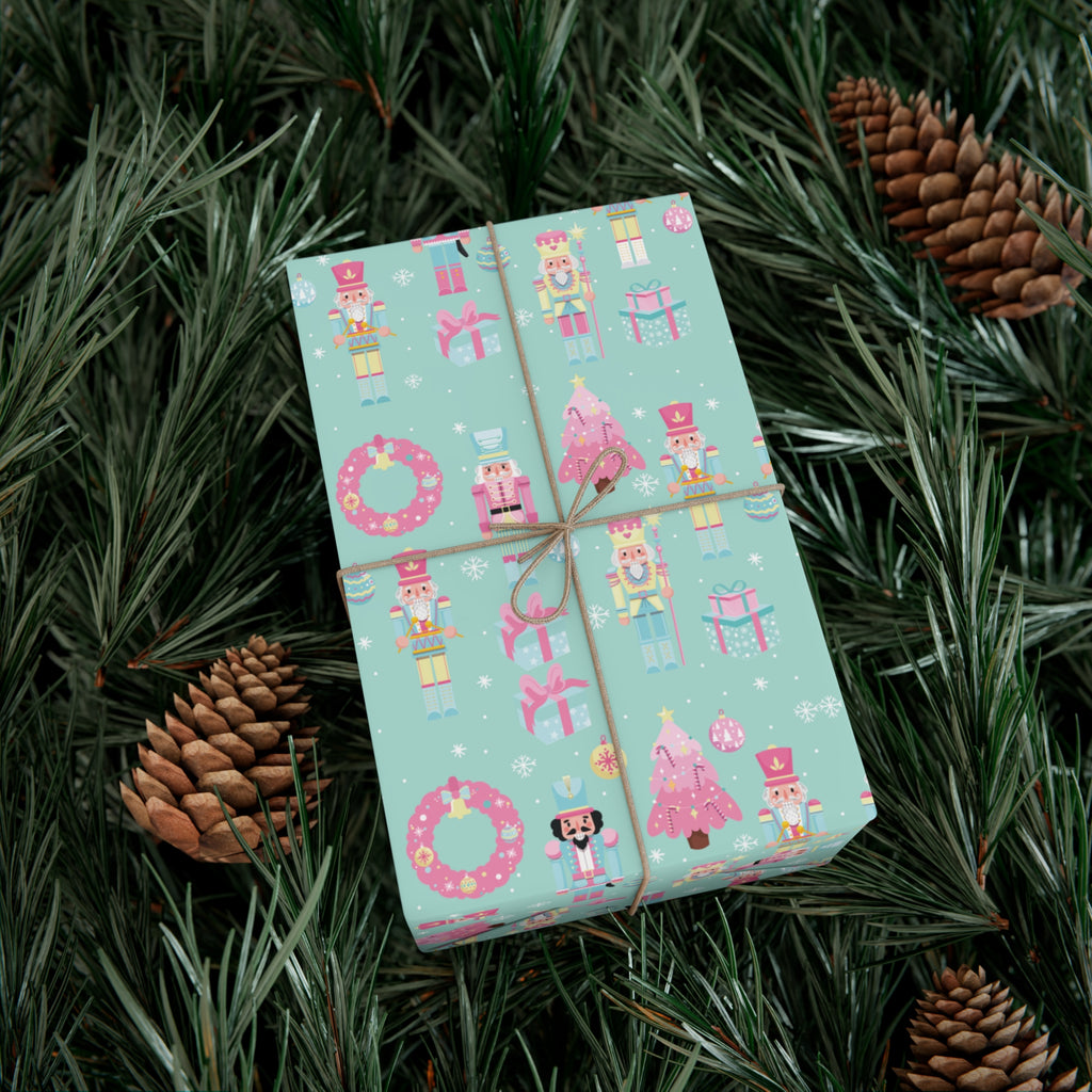Pink and Pastel Green Christmas Nutcrackers Wrapping Paper | Vibrant Seasonal Blooms | Perfect for Thanksgiving, Birthdays, Special Occasions | Premium Quality Gifts Moms - MRSBYVALLE