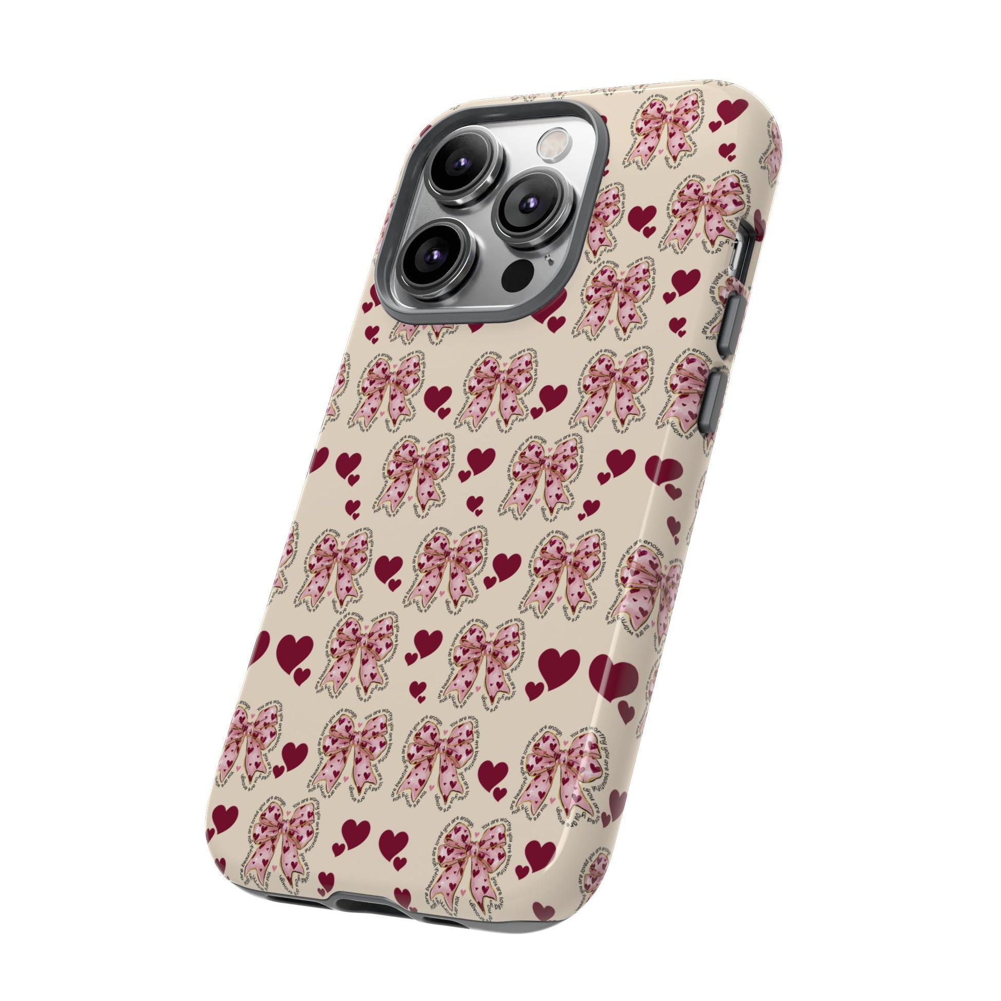 Charming Hearts & Pink Bows Phone Case Stylish & Durable Protection for Your Device | Scratch-Resistant, Slim Fit, and Lightweight Design for Everyday Use for iPhone & Android | Fresh Nature-Inspired Design!