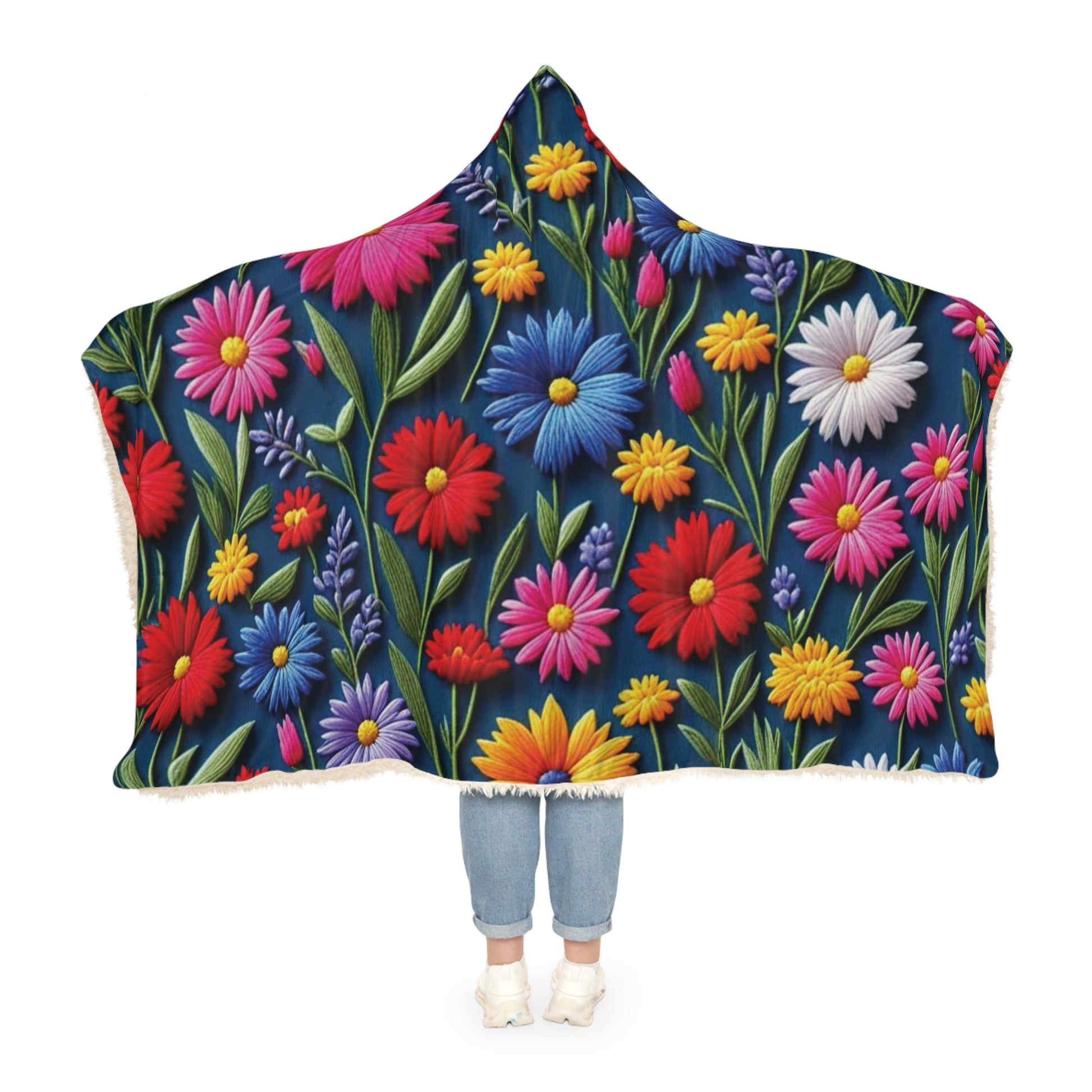 3D Illusion Wildflower Hooded Snuggle Blanket Cozy Throw for Her, Soft Winter Comfort, Relaxation, Movie Nights, Unique Floral Gift for Mom Housewarmimg