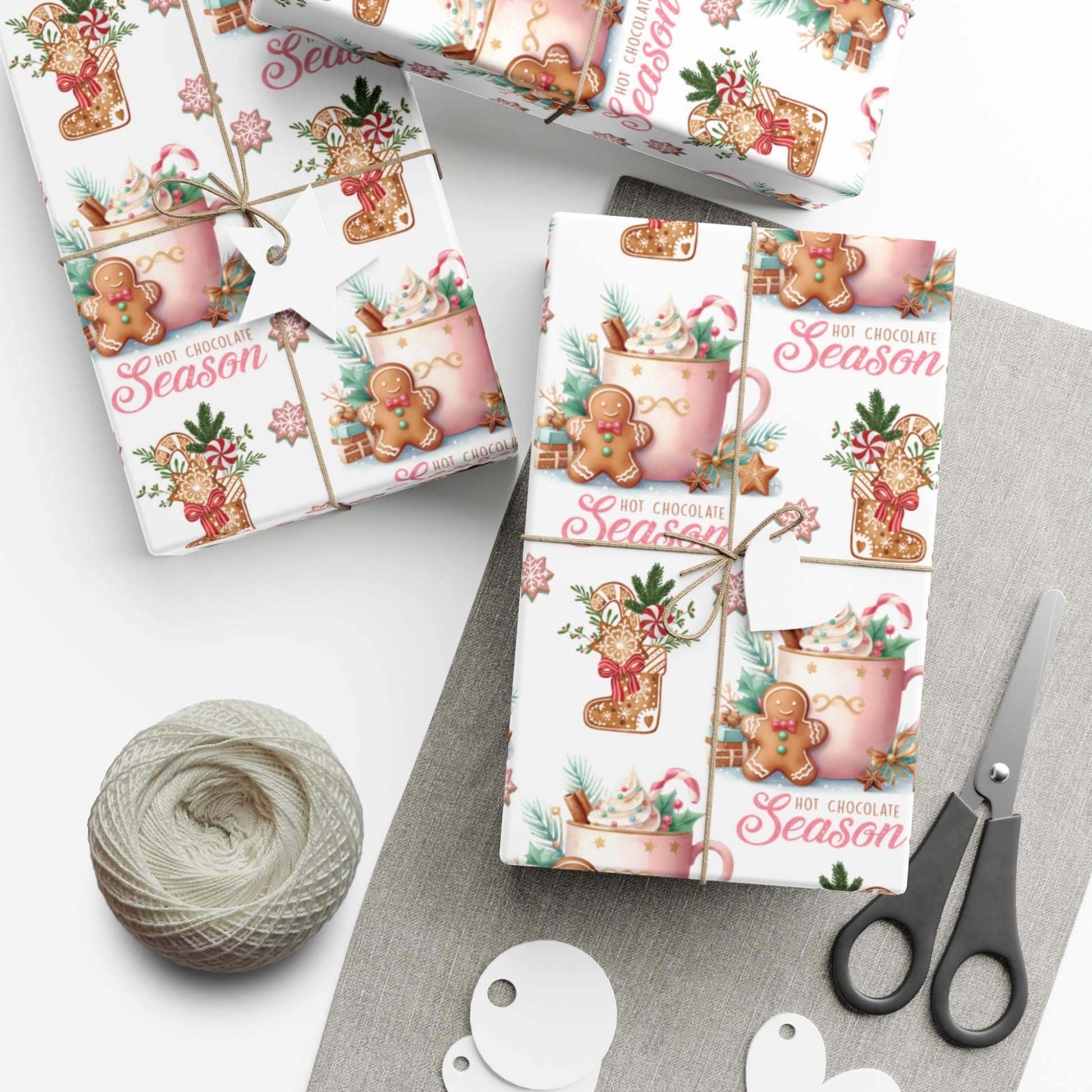 Enchanting Gingerbread with Hot Chocolate Season Pink Wrapping Paper | Festive & Cozy Holiday Gift Wrap | Perfect for Christmas Presents, Seasonal Celebrations, and Winter Wonderland Themes Christmas - MRSBYVALLE