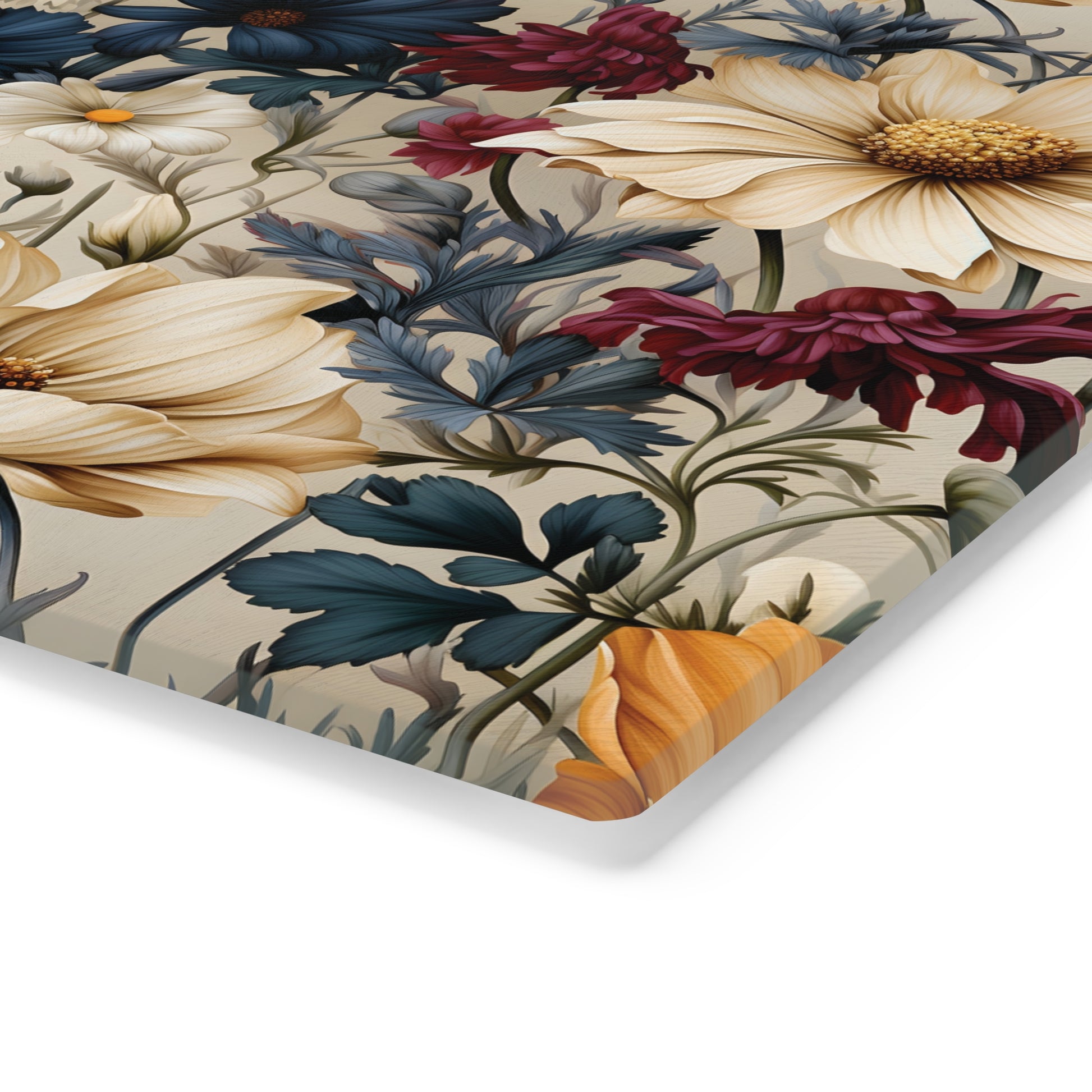 Durable Tempered Glass Cutting Board – Elegant Winter Floral Design | Heat-Resistant, Non-Slip, Stylish Kitchen Decor Navy, Amethyst, White & MorePerfect for Kitchen Prep, Chopping, and Serving with Style - MRSBYVALLE