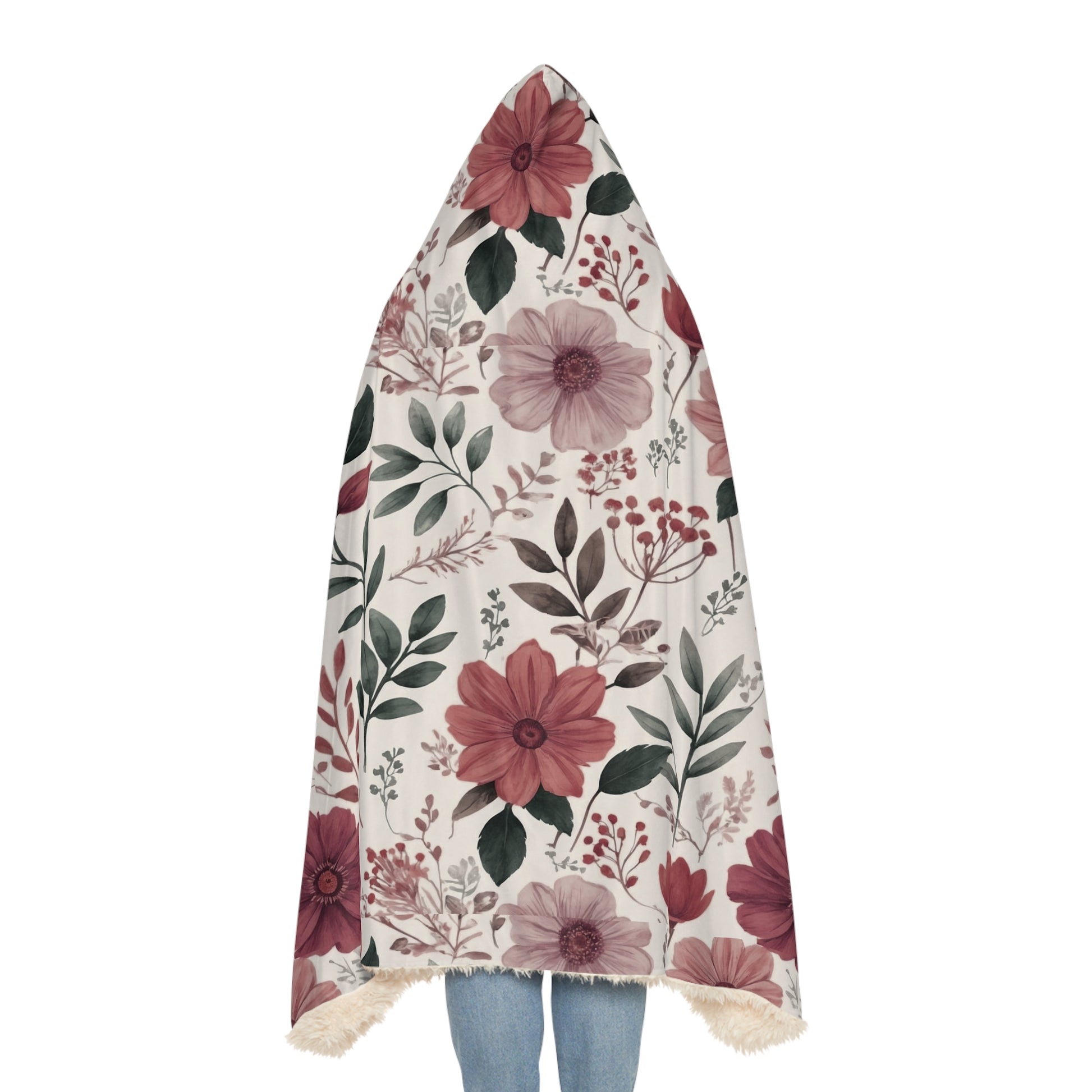 Romantic Rose Floral Hooded Blanket – 3D Illusion Cozy Sherpa Throw, Soft Gift for Her, Snuggle Up in Love & Warmth This Winter Gift for Mom Housewarming