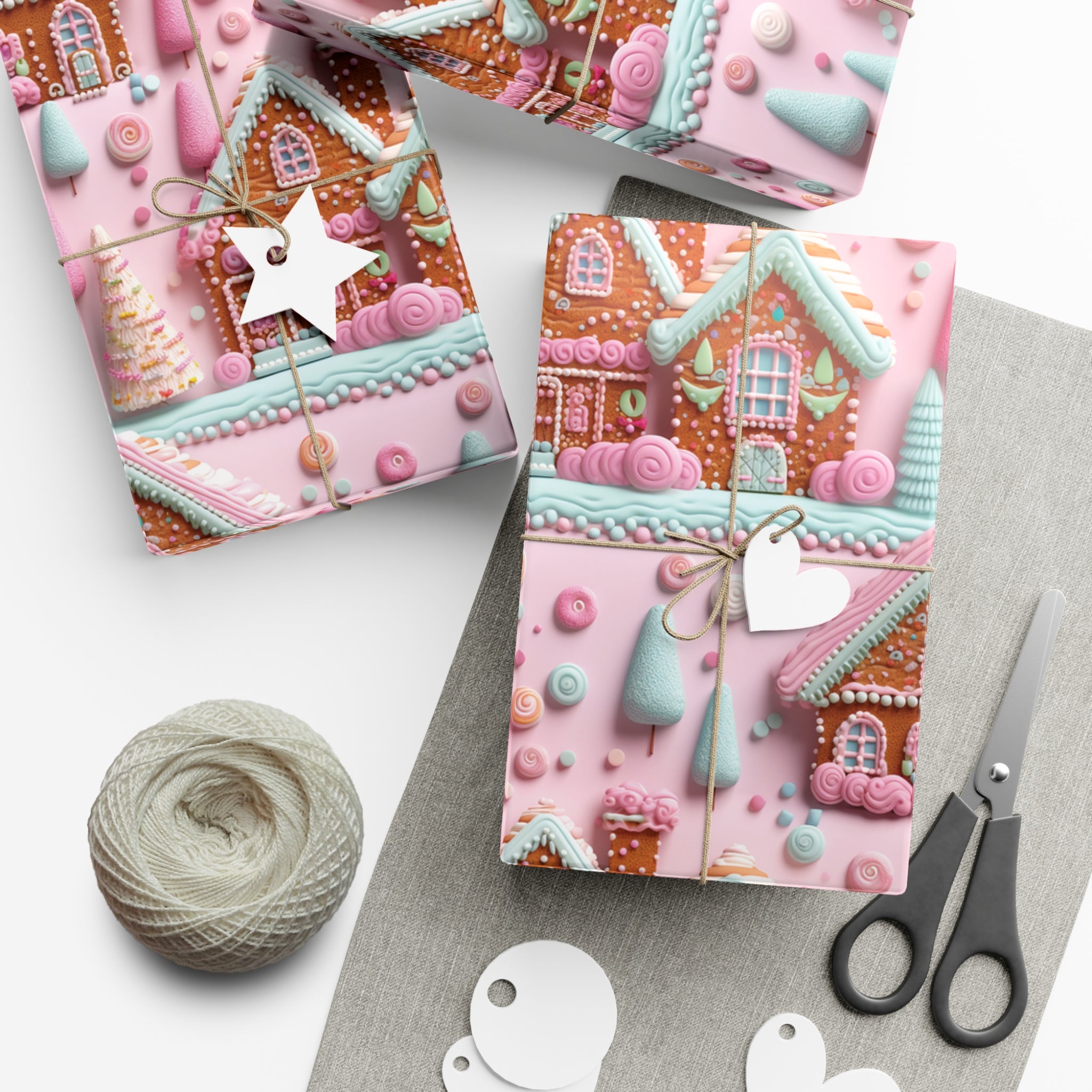 3D Clay Illusion Pink Gingerbread House Wrapping Paper Festive, Playful, and Perfect for Adding a Sweet Touch to Your Holiday Gifts Moms - MRSBYVALLE