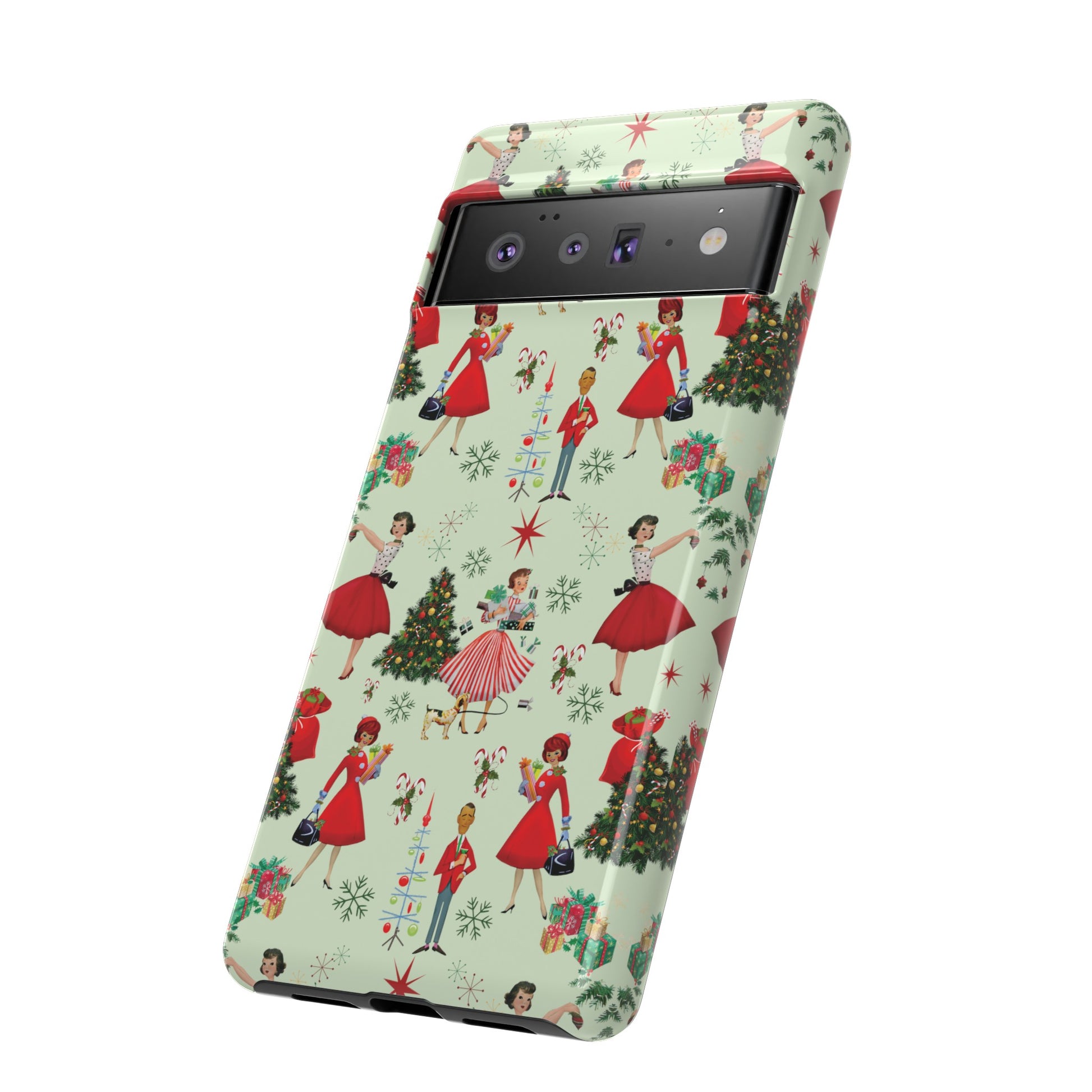 1950s Vintage Phone Case - Retro Christmas Design | Unique Holiday Protection for Your Device | Stylish & Durable Cover Gift for Her Phone 15, Samsung iPhone Samsung Accessory Gift for Her