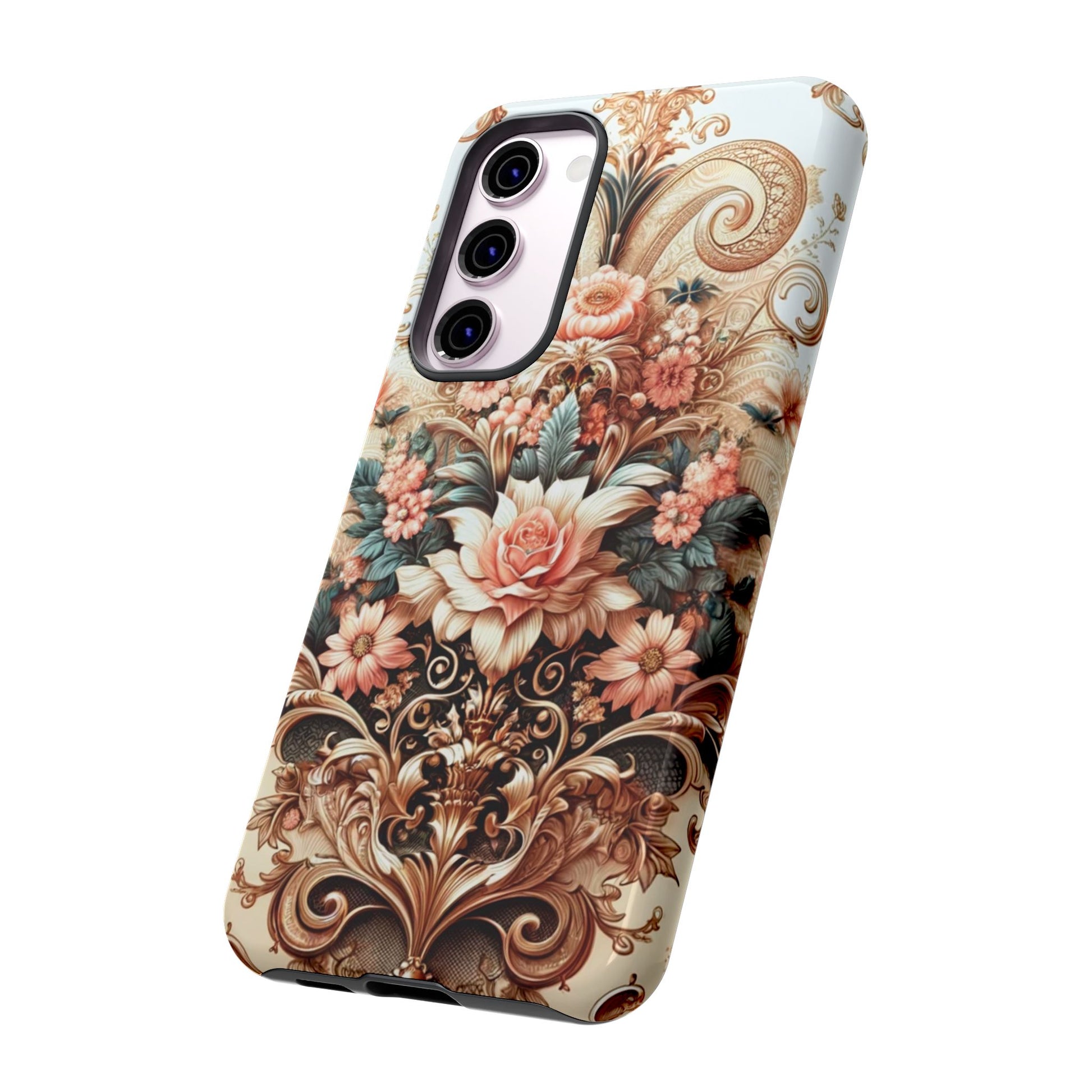 Gold Design Luxury Phone Tough Case Floral Elegant Durable Stylish for Modern Devices iPhone 17, 16, 15, Samsung iPhone Samsung Accessory Gift for Her