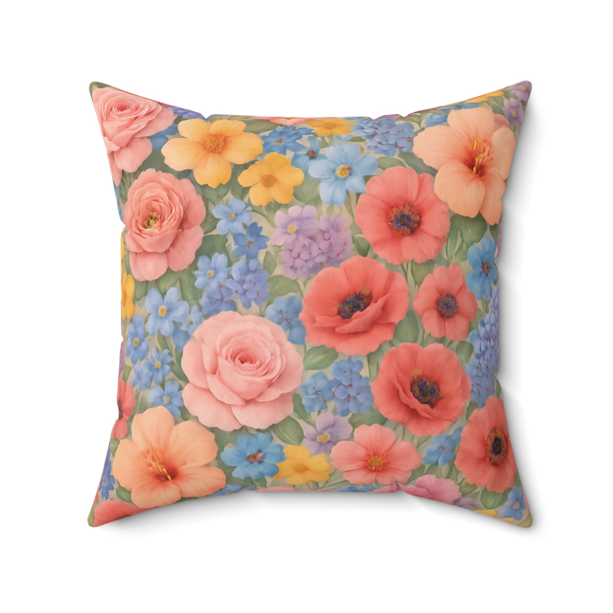 Luxury Floral Square Pillow – Colorful Botanical Print for Home Decor, Add Cozy Elegance to Your Living Room, Bedroom, or Reading Nook