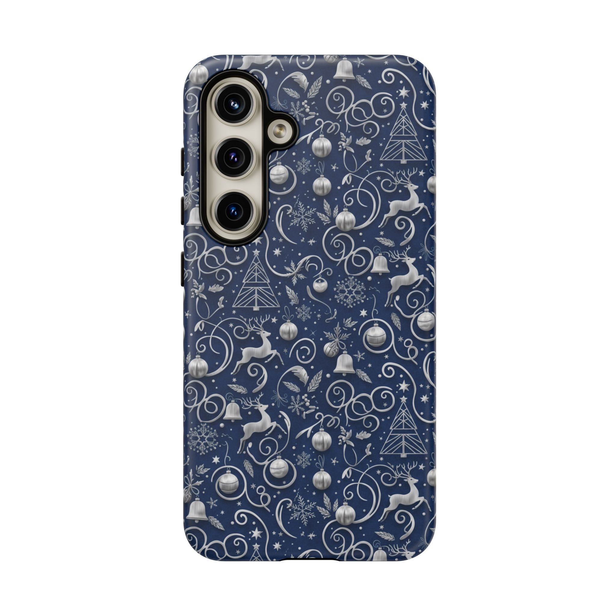 Blue & Silver Christmas Phone Case – Holiday Sparkle Design for iPhone 17, All iPhones & Galaxy | MRSBYVALLE Gift for Her