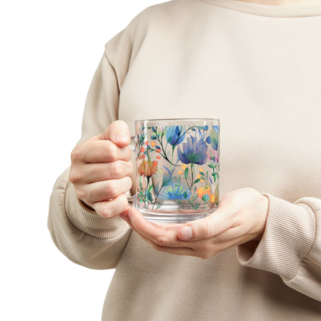 Mug en Verre Fleurs Sauvages Aquarelle | Tasse à Café Florale 300 ml Cadeau pour Anniversaire, Maman