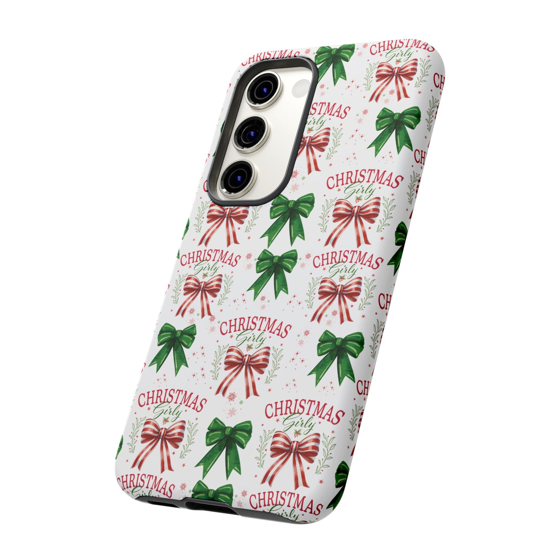 Girly Christmas Coquette Bows Pastel Phone Case for iPhone 17 16 15 23 Samsung, and Pixel | Stylish Protective Cover Gift for Her Perfect for Floral Lover