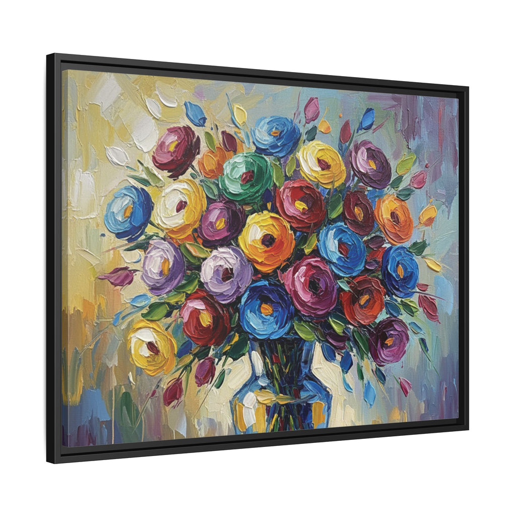 Impression sur toile bouquet floral aquarelle - Tableau mural encadré mat - Illusion de peinture à l'huile vibrante