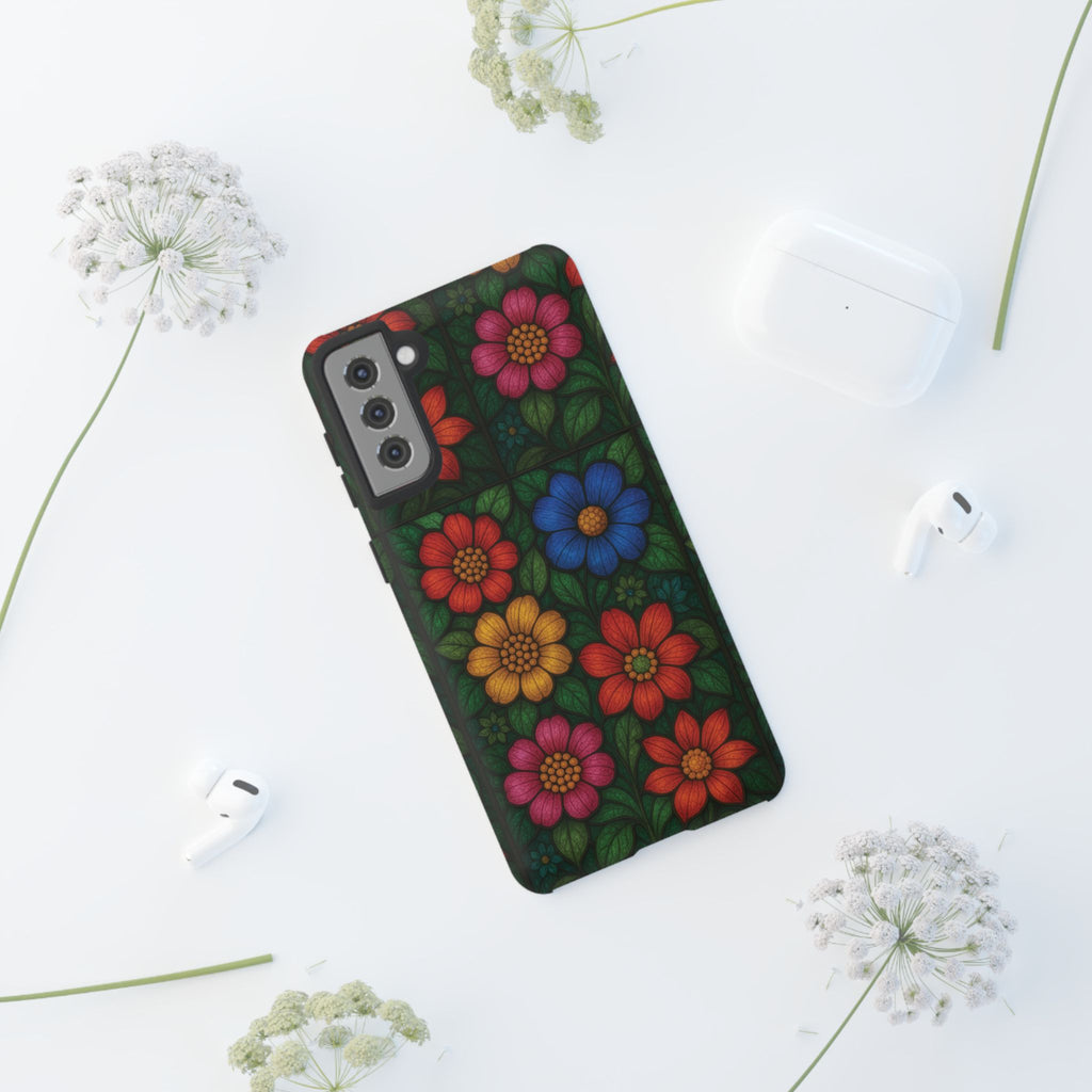 Coque de téléphone effet vitrail floral lumineux Art abstrait coloré, Étui de protection esthétique pour iPhone, Samsung et Google, Idée cadeau unique pour maman