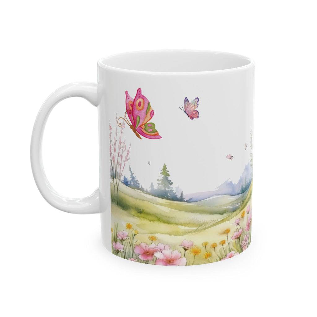 Wildflowers & Butterflies Mug - 11oz & 15oz | Floral Coffee Cup for Tea, Hot Chocolate | Nature-Inspired Gift for Butterfly & Flower Lovers