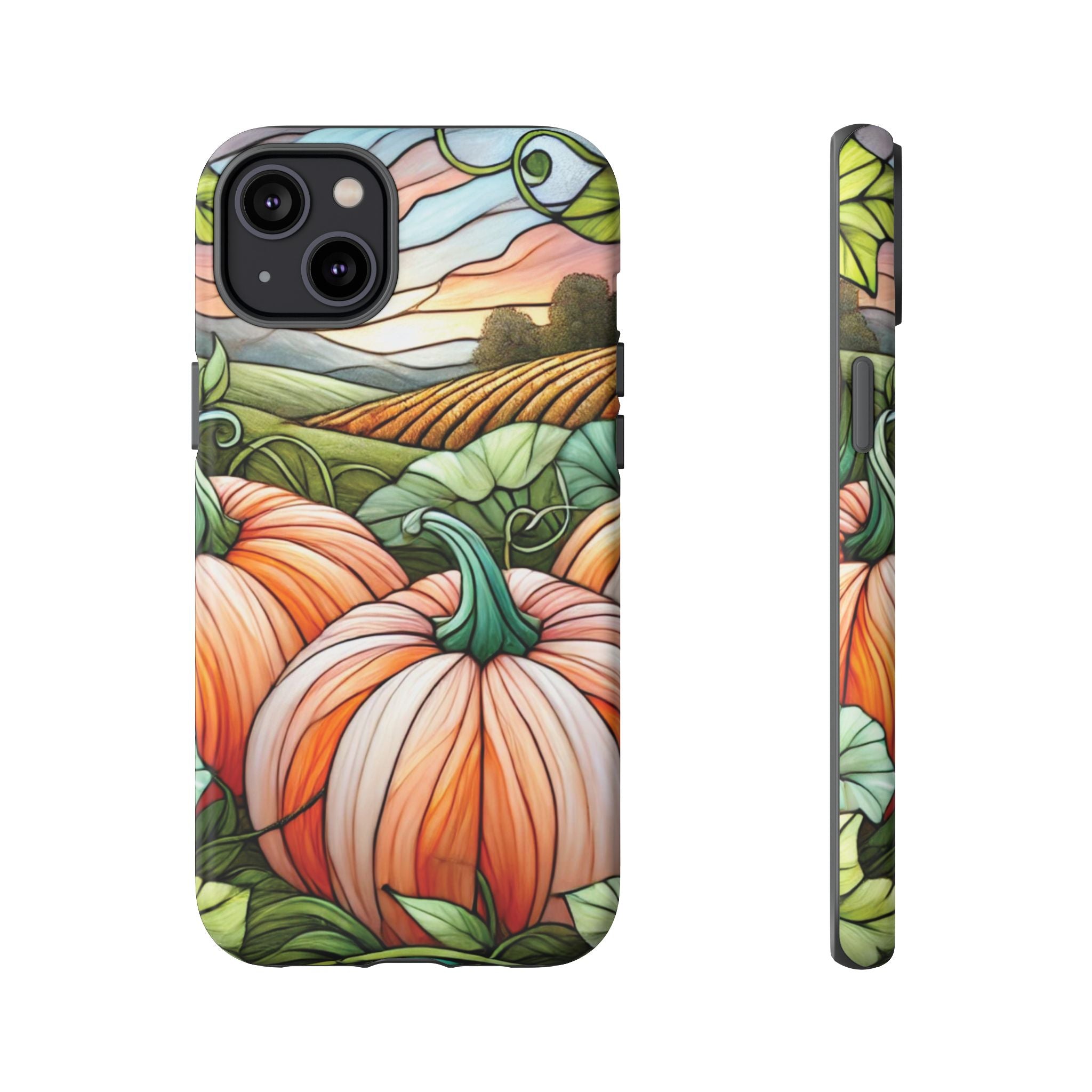 Pumpkins Phone Case Fall Faux Stained-Glass Thanksgiving Cover Pumpkin Lovers Gift for Galaxy S 24 23 22 21 Pixel 5 6 7 8 iPhone 17 , 16 15 14 13 12 Samsung iPhone Samsung Gift for Her