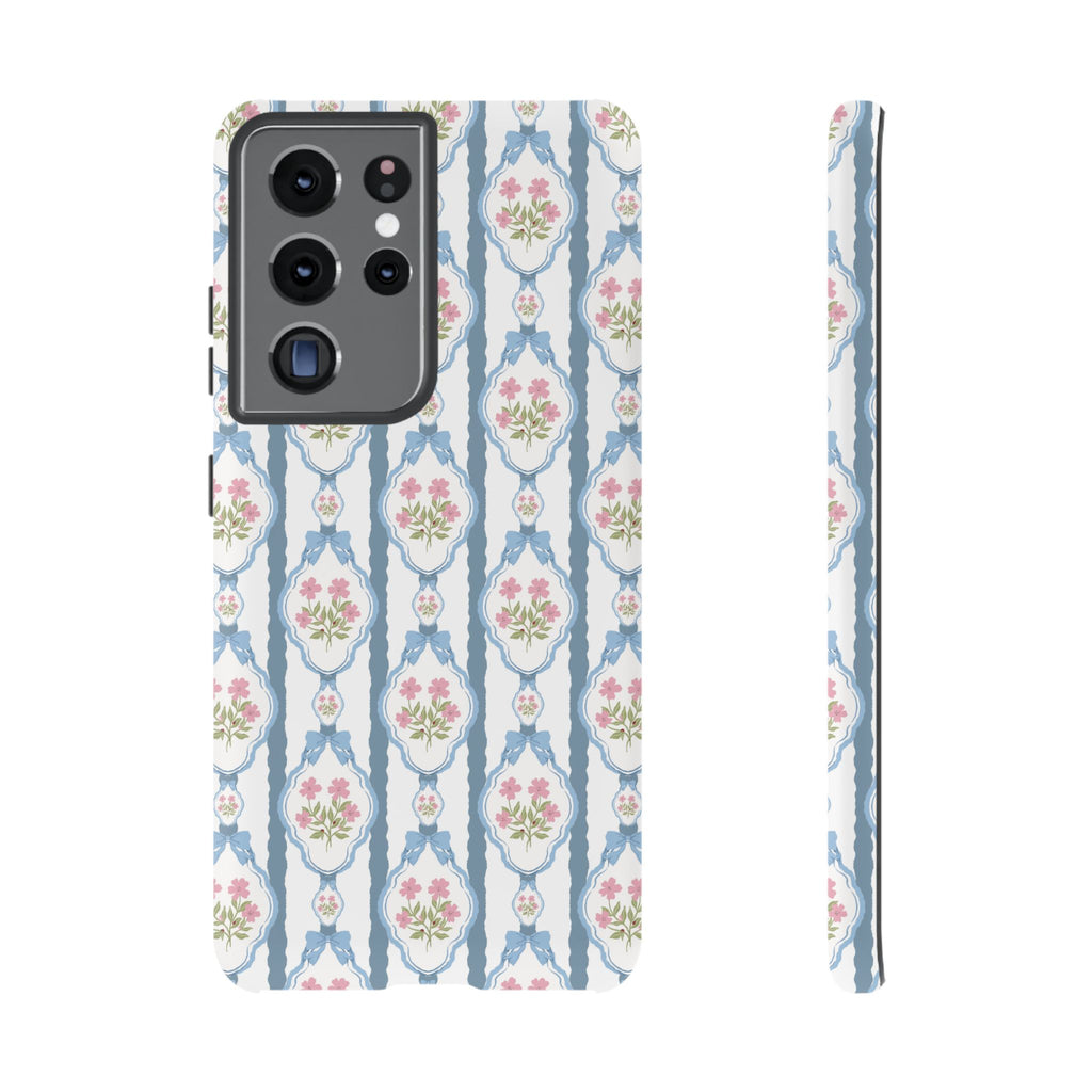 Coque de téléphone Vintage Nœud Bleu et Rose — Motif floral romantique « Tough Cases »