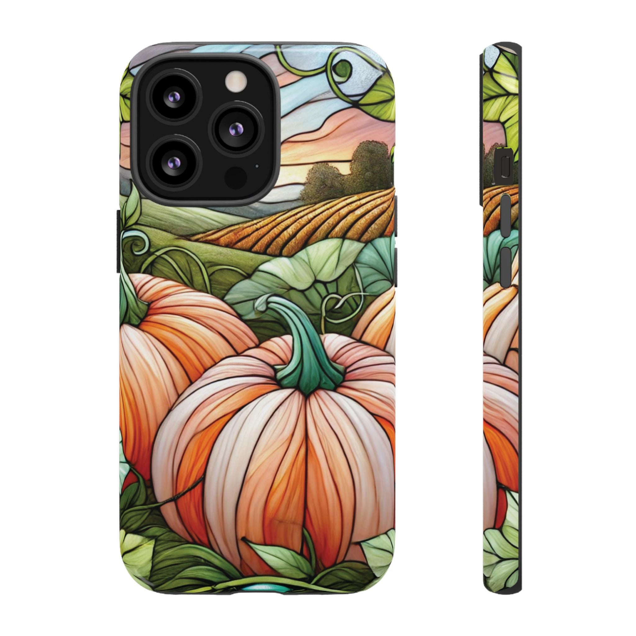 Pumpkins Phone Case Fall Faux Stained-Glass Thanksgiving Cover Pumpkin Lovers Gift for Galaxy S 24 23 22 21 Pixel 5 6 7 8 iPhone 17 , 16 15 14 13 12 Samsung iPhone Samsung Gift for Her