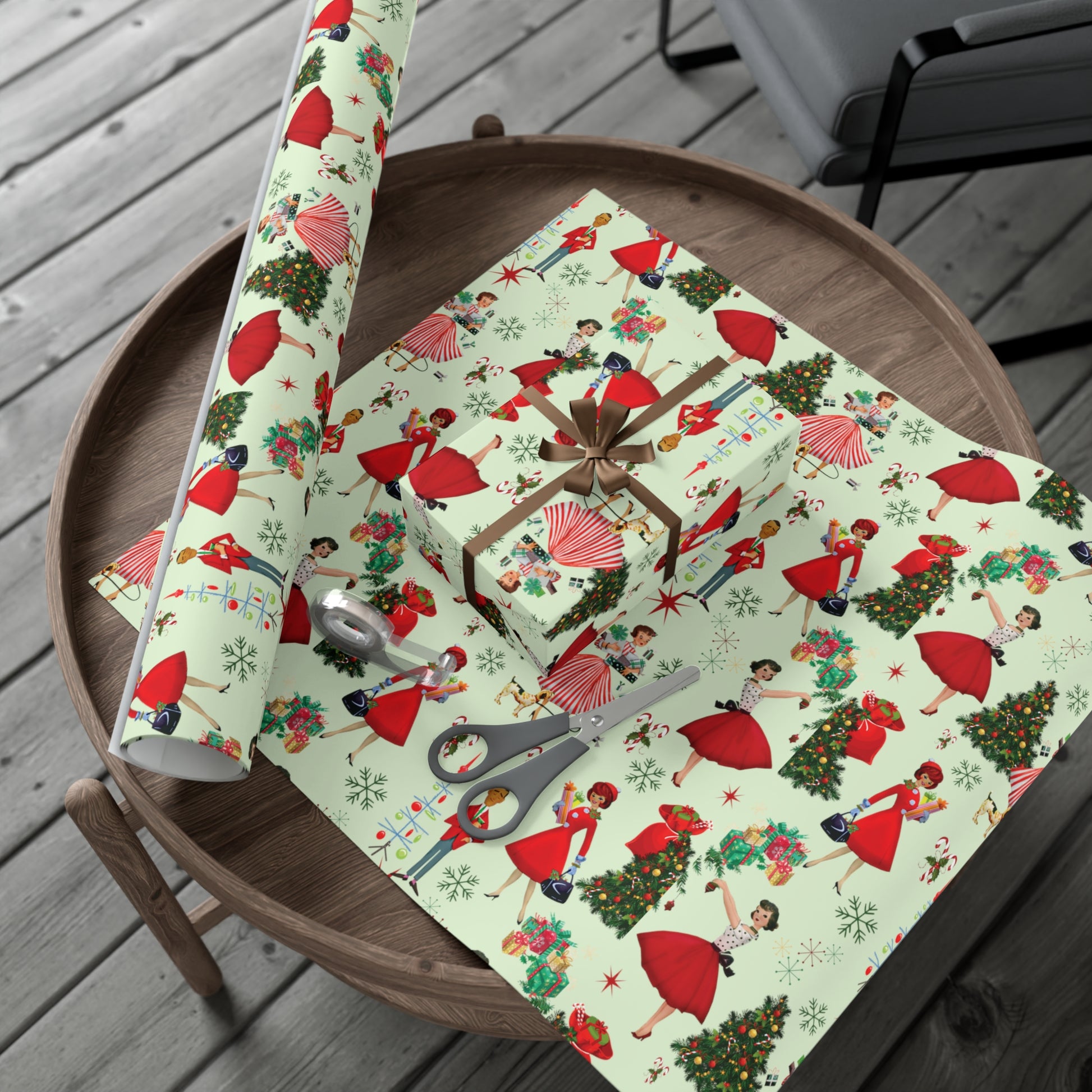 Vintage 50s Retro Christmas Wrapping Paper | Classic Holiday Designs | Nostalgic Gift Wrap | Mid-Century Holiday Patterns | Unique Retro Christmas Decorations | Festive Retro Style Christmas - MRSBYVALLE