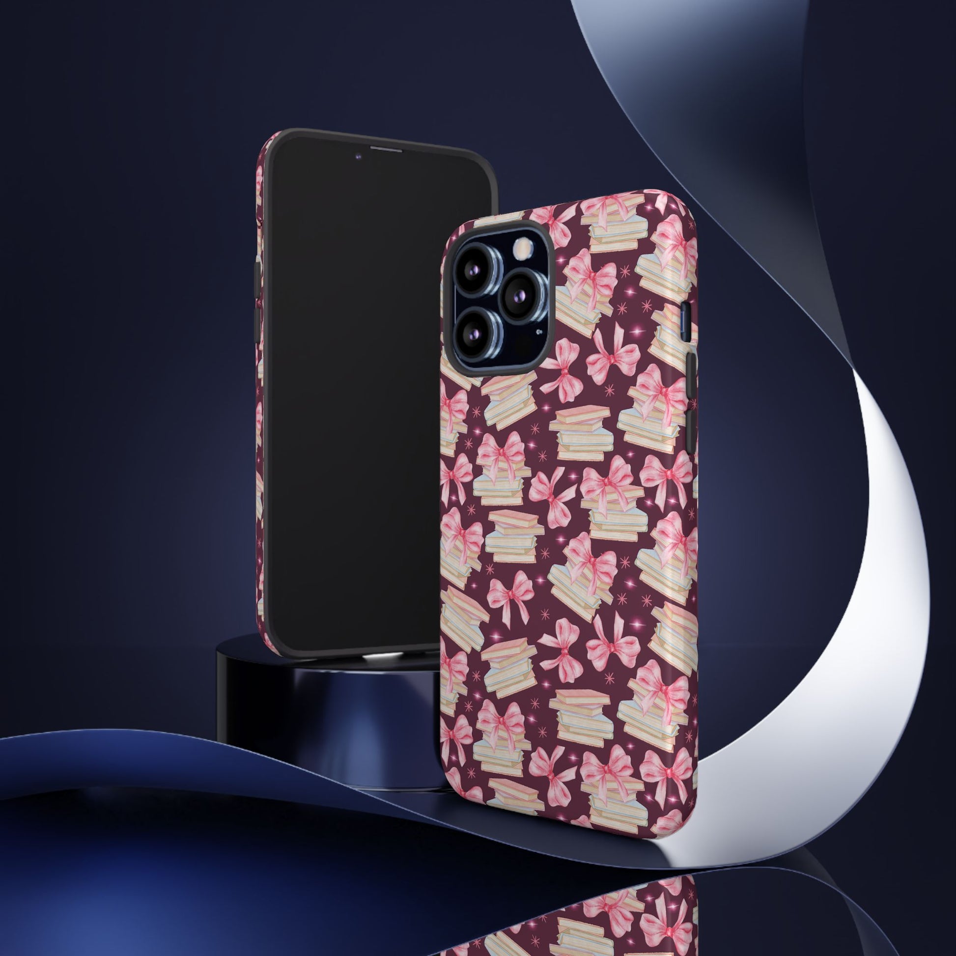 Coquette Pink Bows & Books Phone Case for iPhone 16 15 14 13 12  21 23 Samsung, and Pixel | Stylish Protective Cover Gift for Her Perfect for Floral Lover