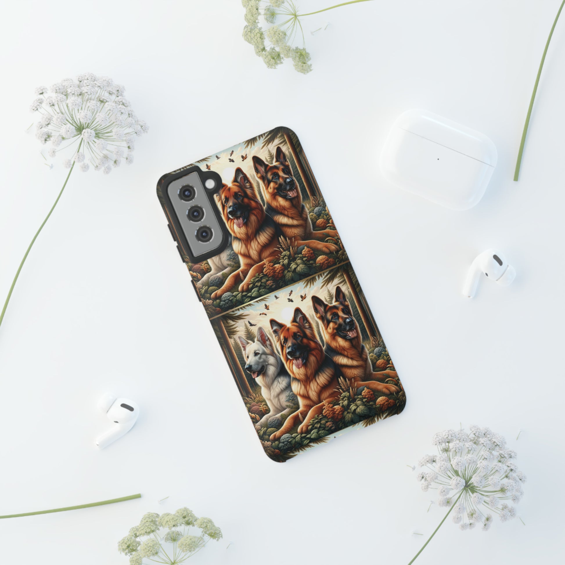 German Shepherd Phone Tough Case Floral Elegant Durable Dog Lover Devices iPhone 15, Samsung iPhone Samsung Accessory Gift for Her.