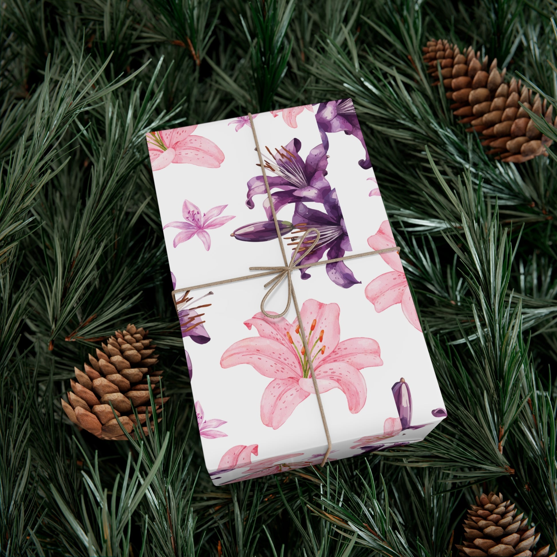 Blooming Tiger Lily Pink and white Wrapping Paper | Cozy Holiday Gift Wrap | Perfect for Christmas Presents, Wedding Celebrations, and Winter Wonderland Themes Christmas - MRSBYVALLE