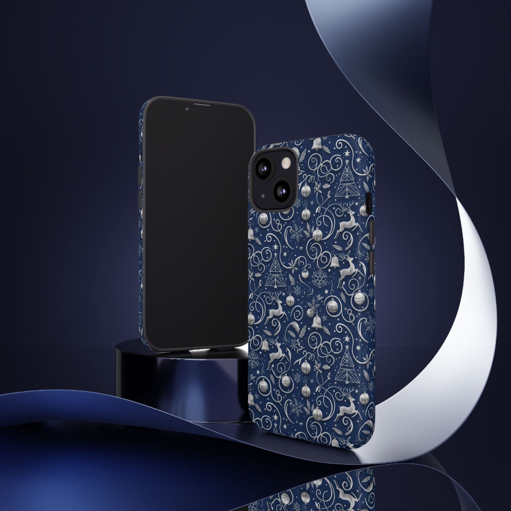 Blue & Silver Christmas Phone Case – Holiday Sparkle Design for iPhone 17, All iPhones & Galaxy | MRSBYVALLE Gift for Her
