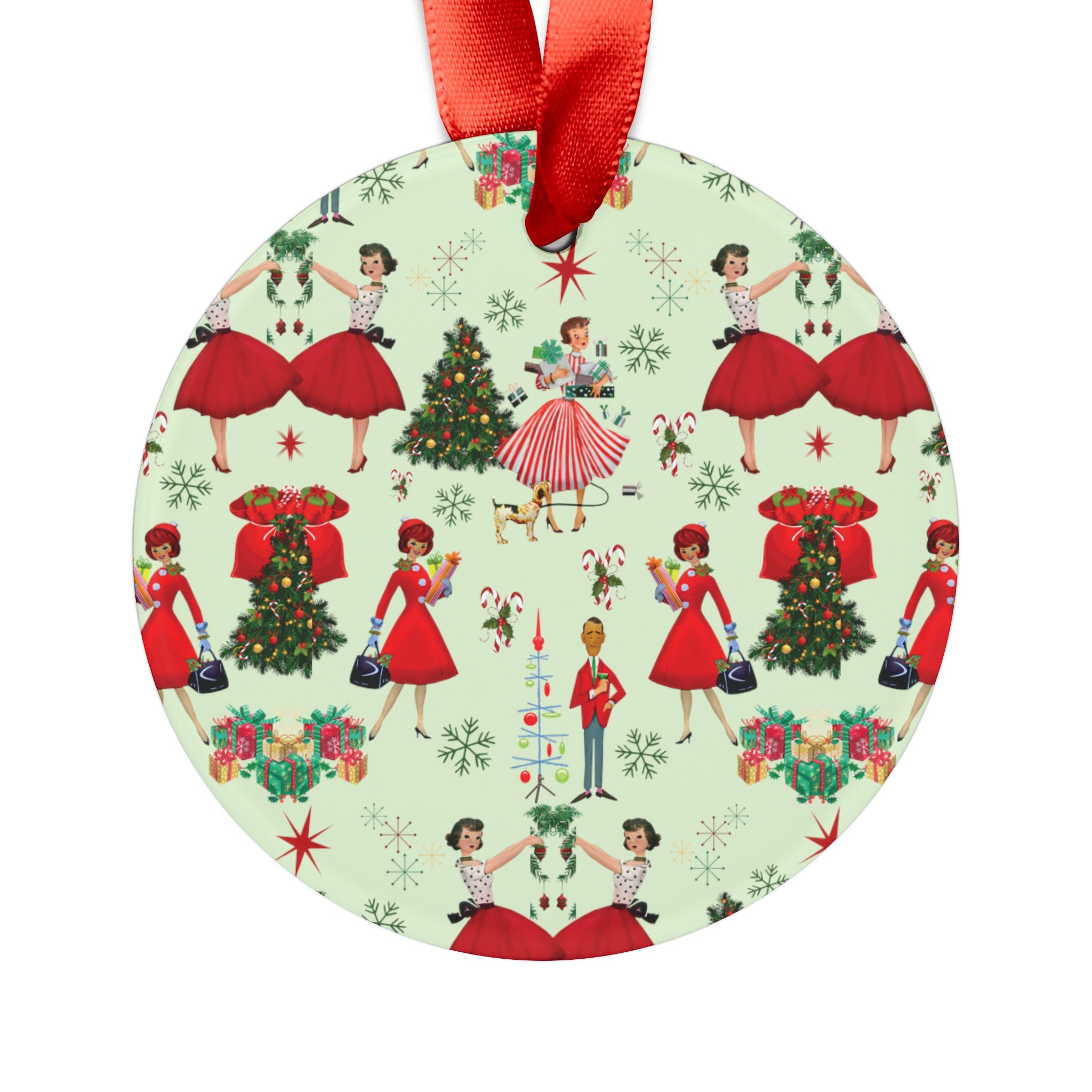 50s Christmas Acrylic Ornament Elegant Design Ornament with Ribbon Perfect Christmas Decoration | Durable Holiday Keepsake | Charming Winter Design | Ideal for Tree Trimming and Gift Giving - MRSBYVALLE