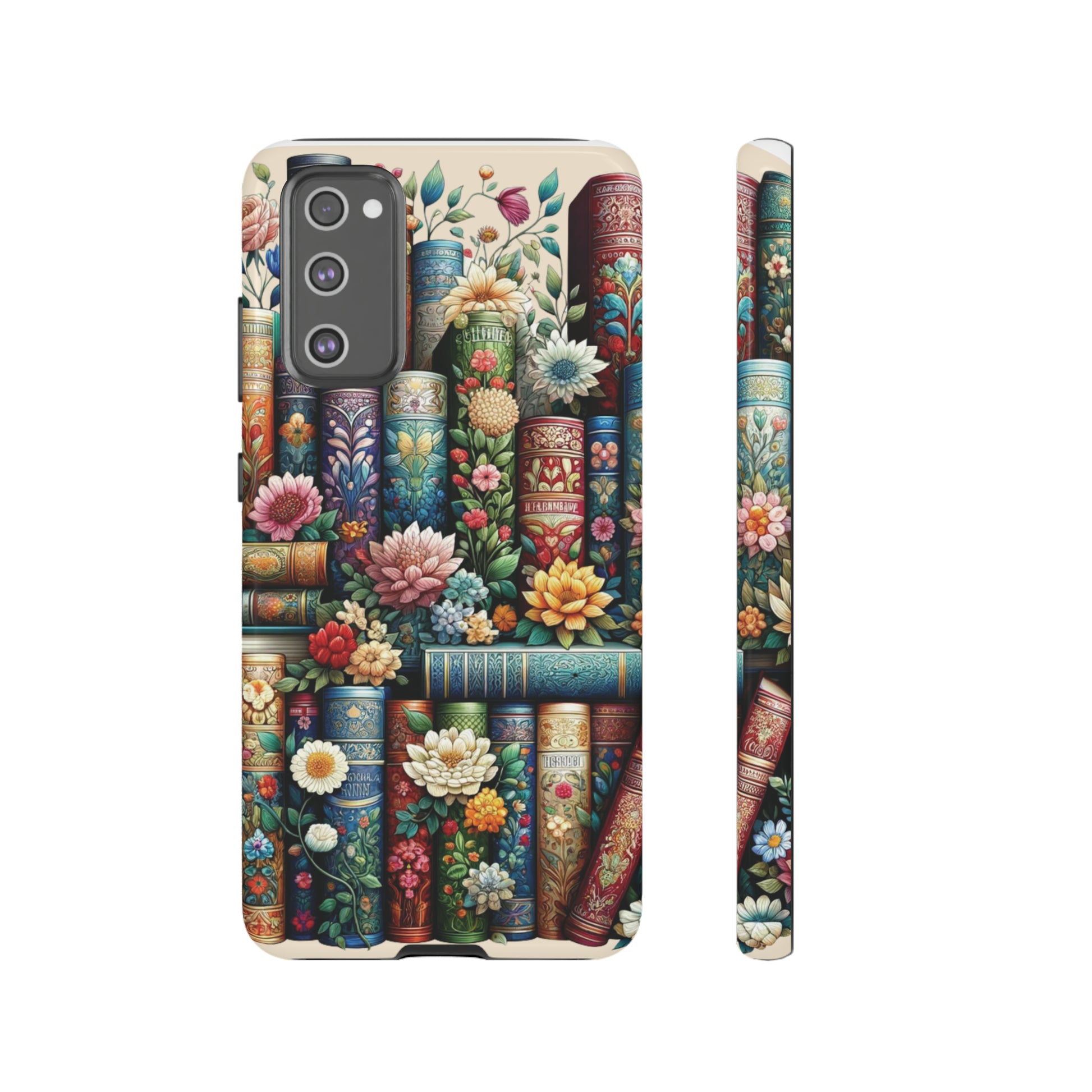 Books and Floral Boho Luxury Phone Tough Case Floral Elegant Durable Stylish for Modern Devices iPhone 15, Samsung iPhone Samsung Accessory Gift for Her.