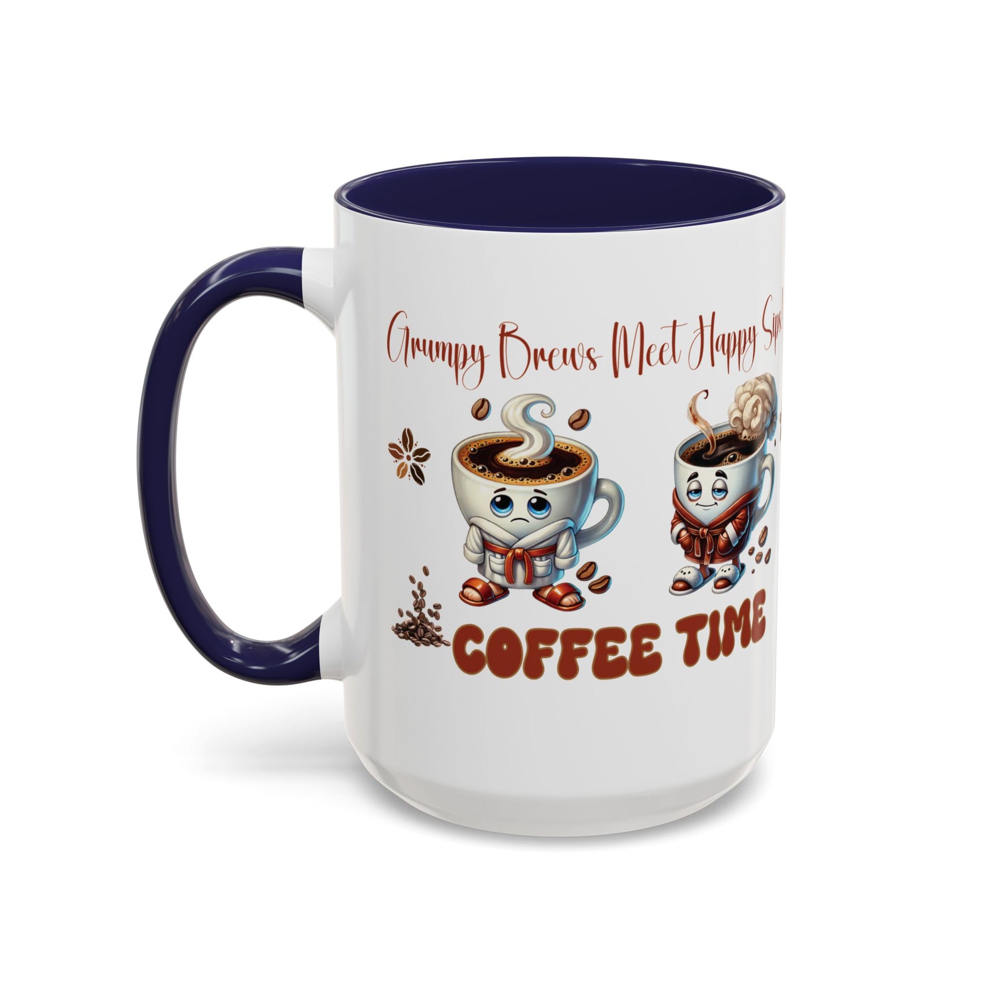 Grumpy Brews Meet Happy Sips Ceramic Mug - Funny Coffee Cup, Cute Tea Mug, Sarcastic Drinkware, Unique Gift, Kitchen Decor Accent Coffee Mug (11, 15oz) - MRSBYVALLE