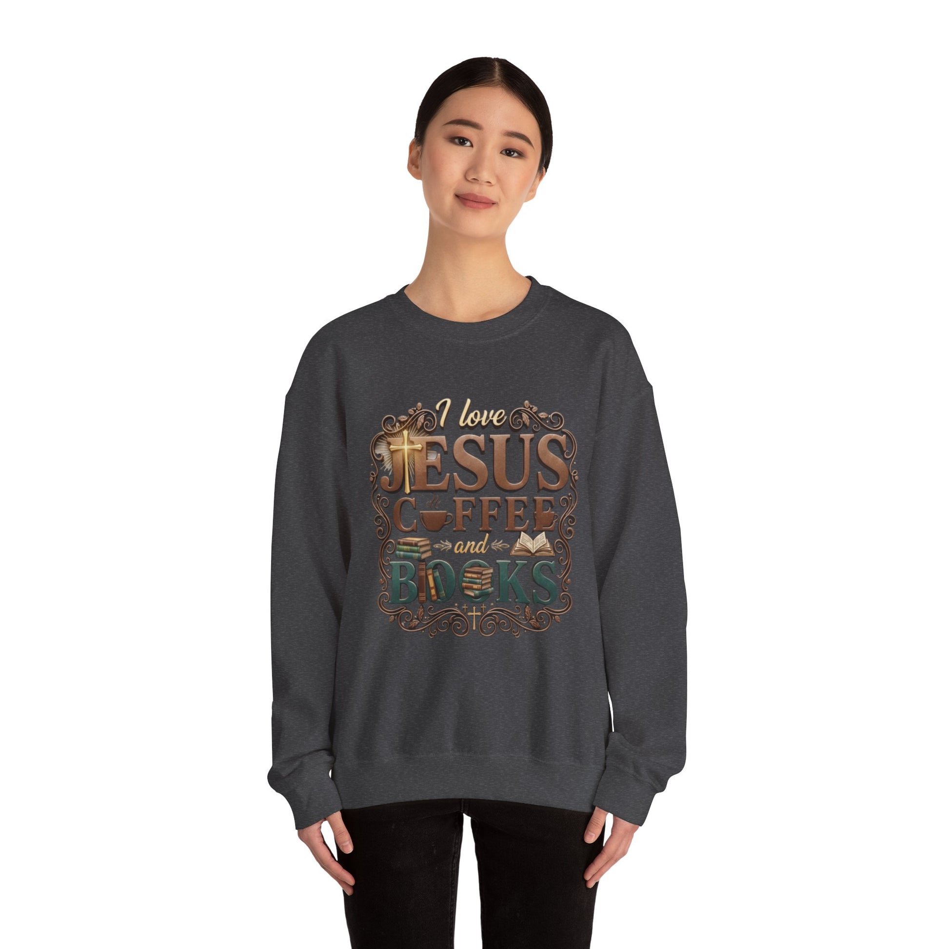 Love Jesus, Coffee & Books Sweatshirt | Christian Unisex Crewneck, Cozy Faith Gift