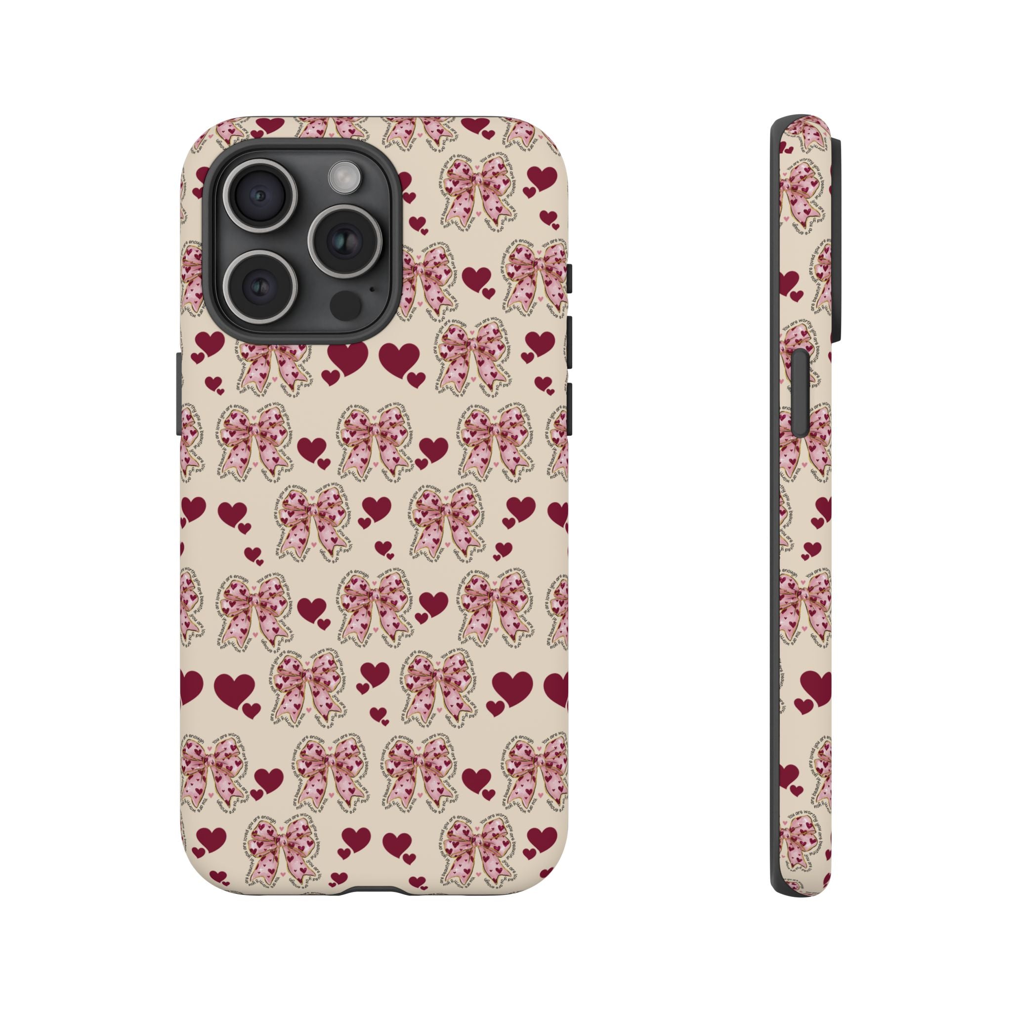 Charming Hearts & Pink Bows Phone Case Stylish & Durable Protection for Your Device | Scratch-Resistant, Slim Fit, and Lightweight Design for Everyday Use for iPhone & Android | Fresh Nature-Inspired Design!