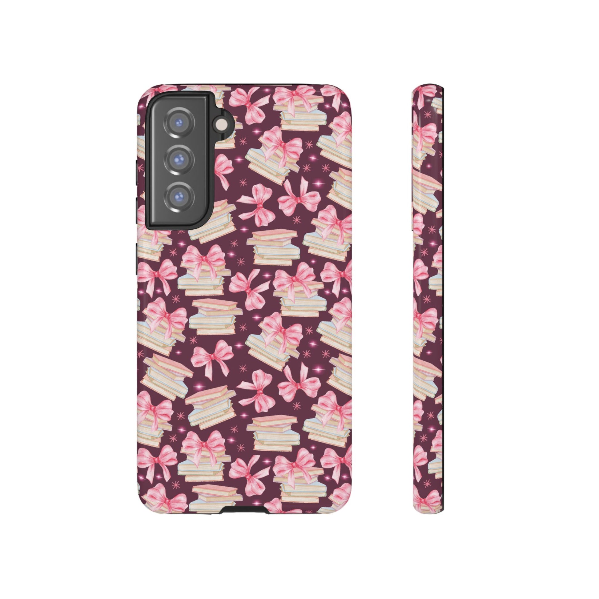 Coquette Pink Bows & Books Phone Case for iPhone 16 15 14 13 12  21 23 Samsung, and Pixel | Stylish Protective Cover Gift for Her Perfect for Floral Lover