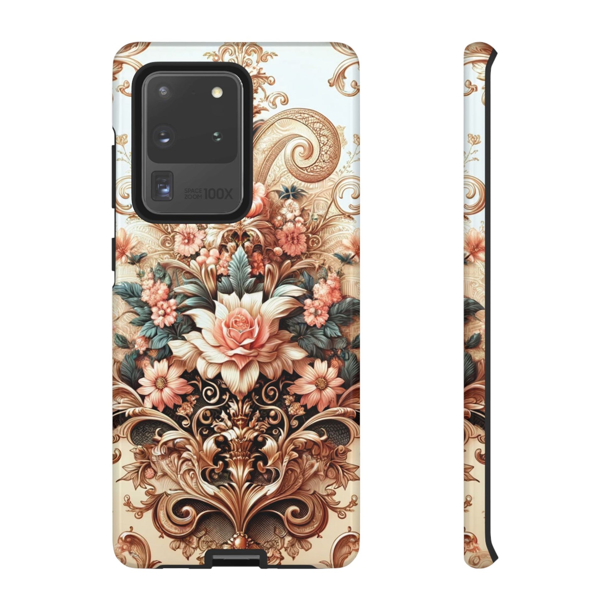 Gold Design Luxury Phone Tough Case Floral Elegant Durable Stylish for Modern Devices iPhone 17, 16, 15, Samsung iPhone Samsung Accessory Gift for Her