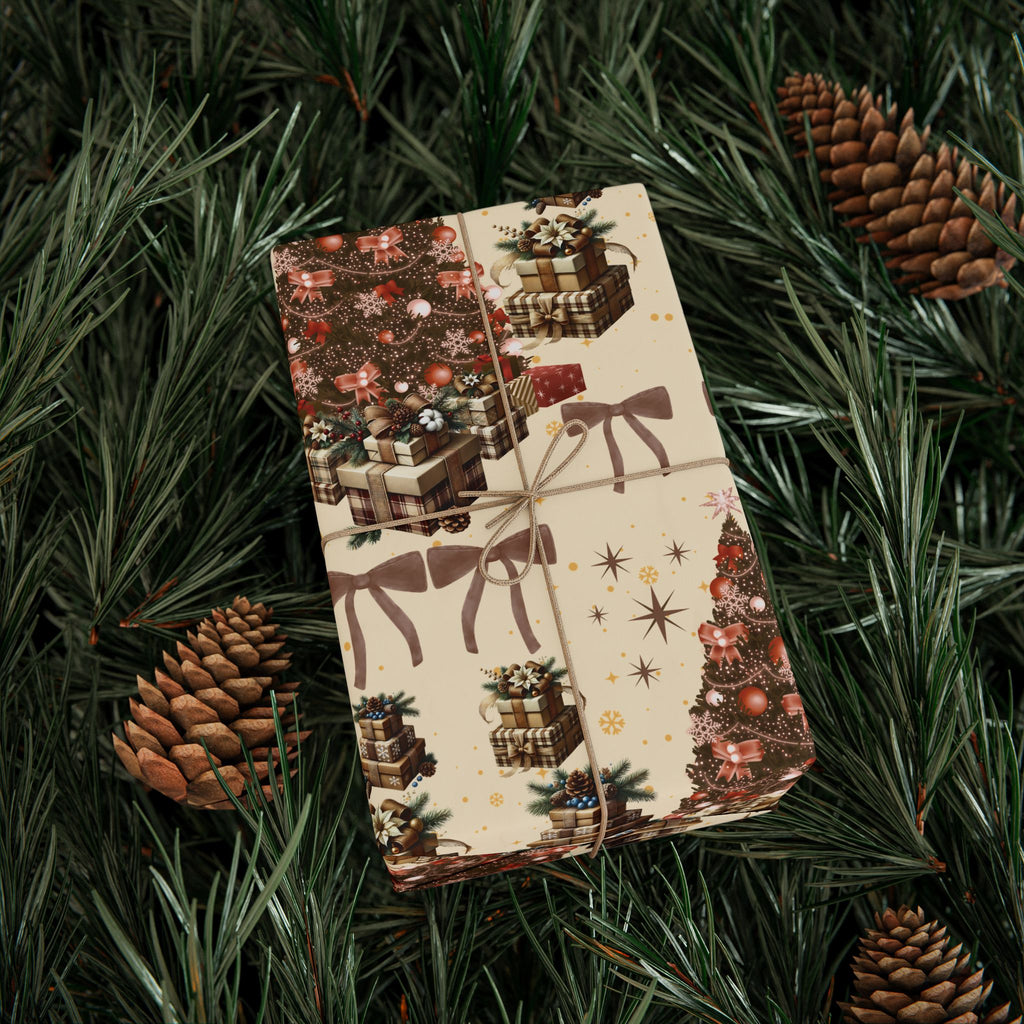Brown Cozy Christmas Wrapping Paper Warm Holiday Gift Wrap with Tree Pattern  Festive Design