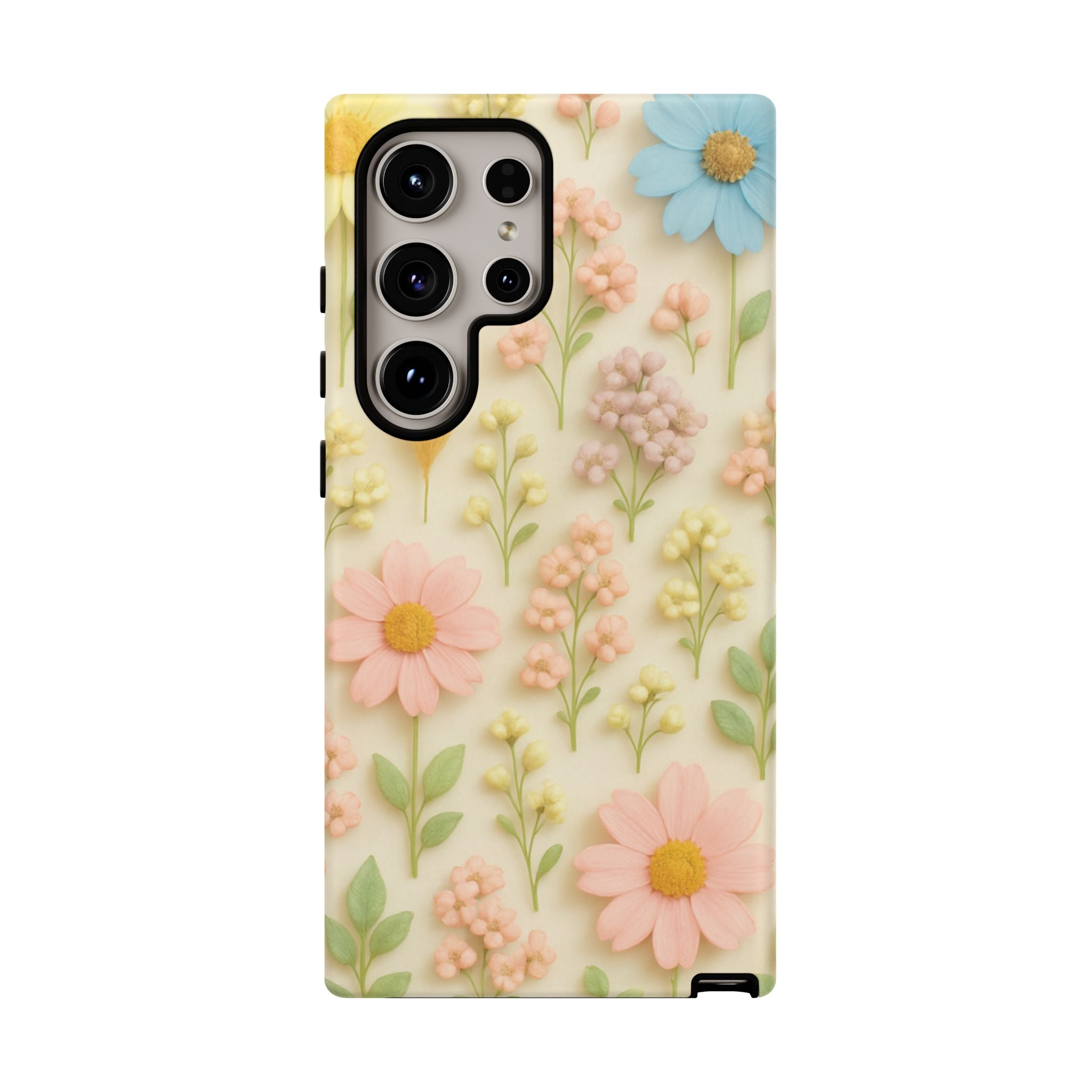 Pastel Dried Flowers Illusion Phone Case 3D Realistic Pressed Floral Design, Bright Botanical Aesthetic, Soft Nature-Inspired CoveriPhone & Galaxy
