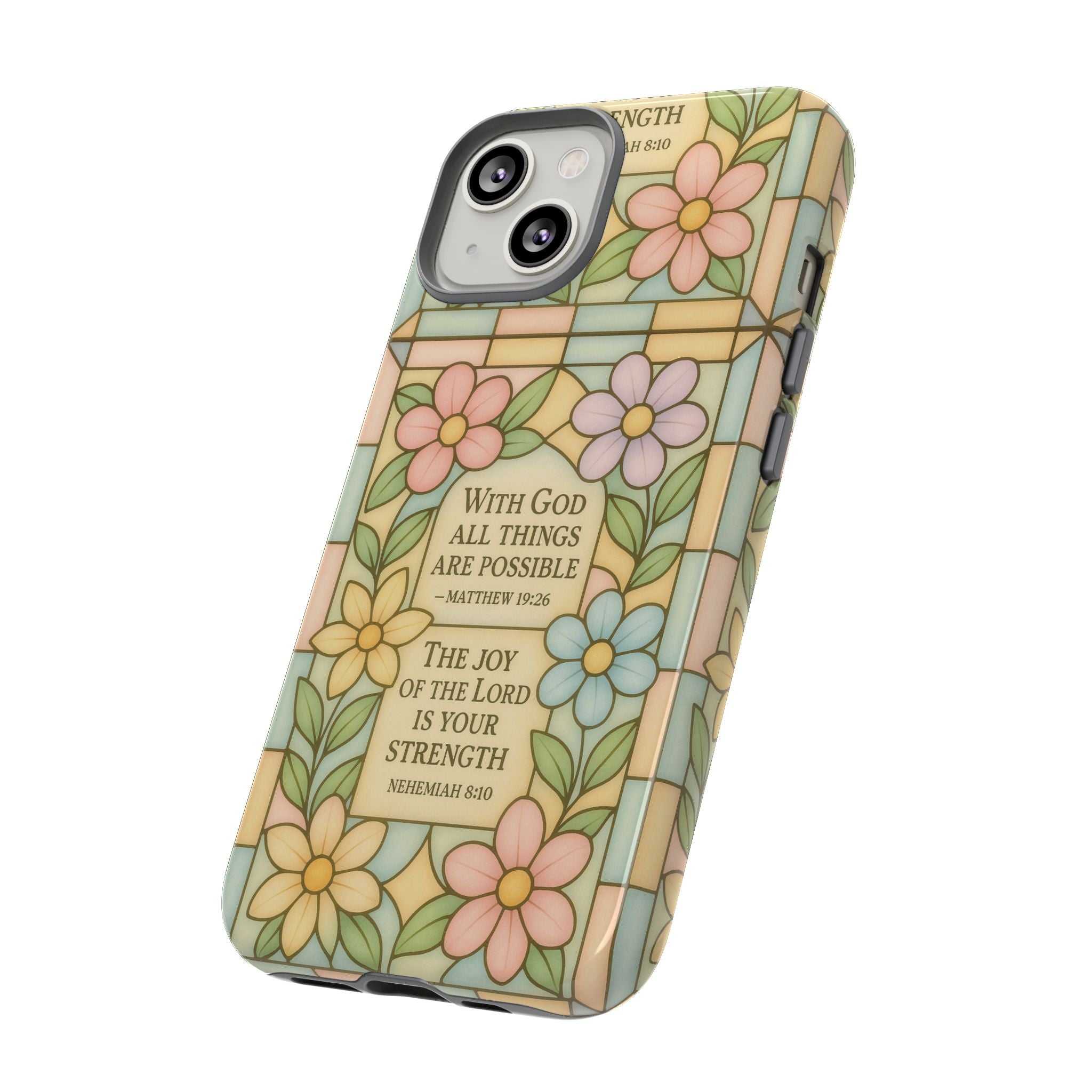 Pastel Stained Glass Bible Verse Phone Case Christian Affirmation Cover, Soft Geometric Design, iPhone Samsung Google, Faith Gift for Her Bible Verse or Affirmation | Protective, Inspirational Gift for Christians