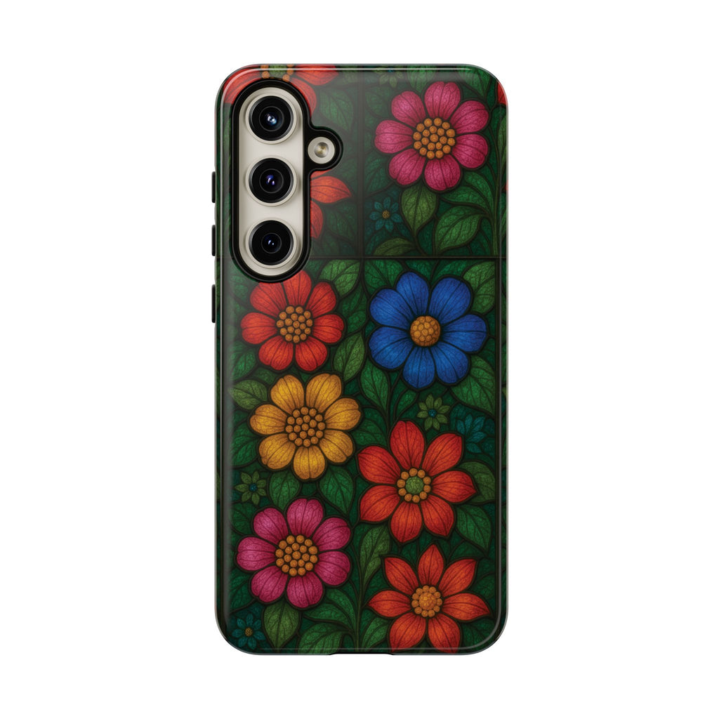 Coque de téléphone effet vitrail floral lumineux Art abstrait coloré, Étui de protection esthétique pour iPhone, Samsung et Google, Idée cadeau unique pour maman