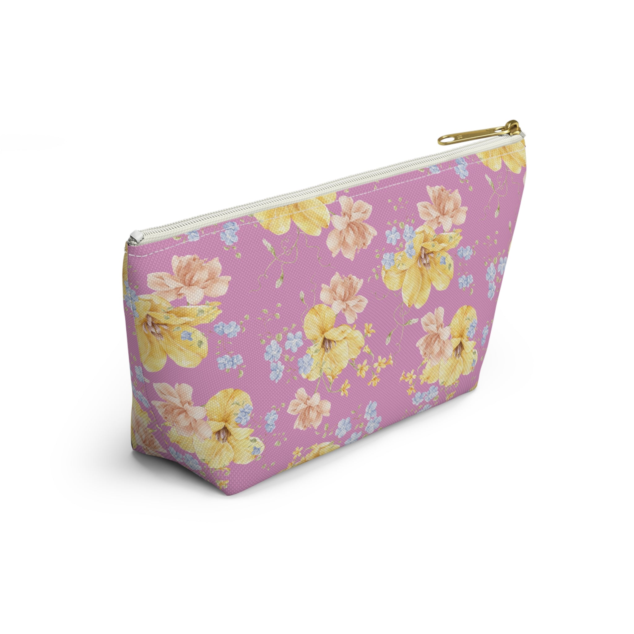 Pochette à accessoires florale jaune — Trousse de toilette en forme de T