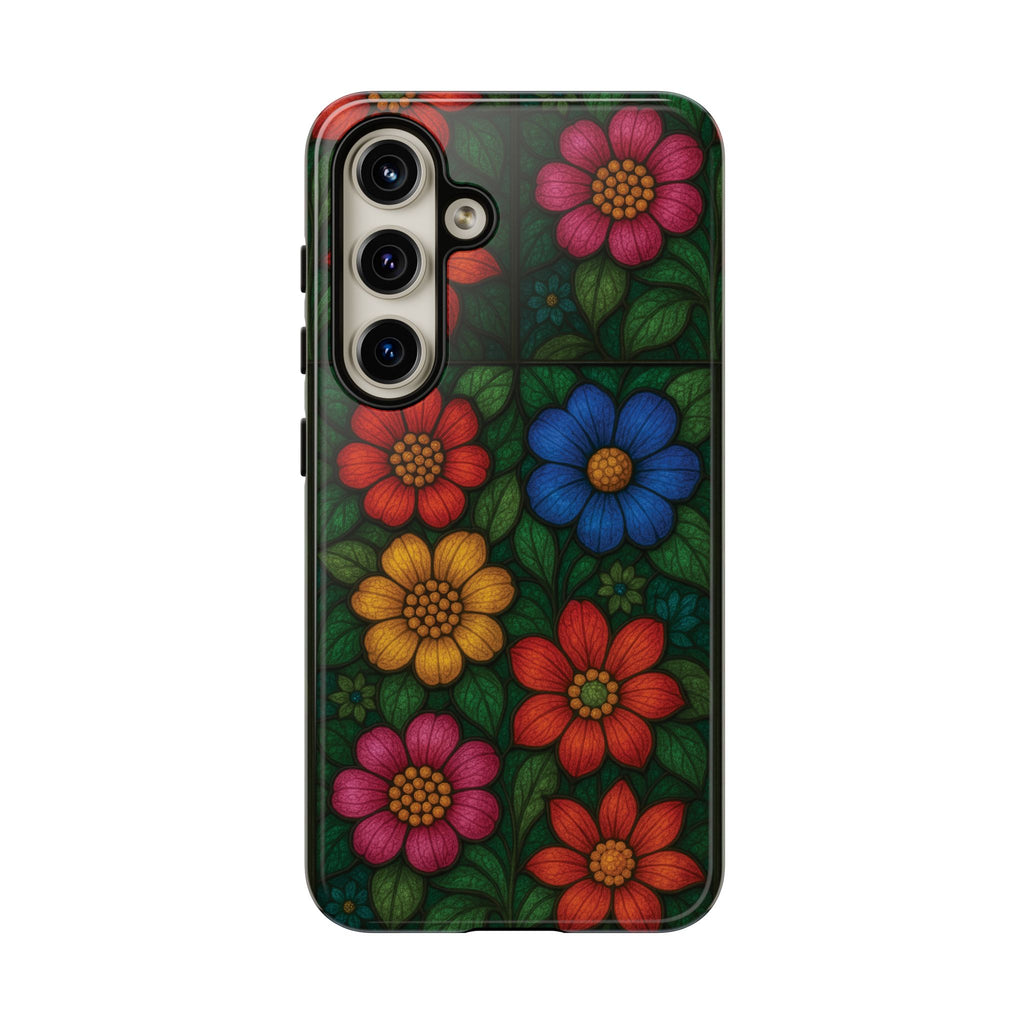 Coque de téléphone effet vitrail floral lumineux Art abstrait coloré, Étui de protection esthétique pour iPhone, Samsung et Google, Idée cadeau unique pour maman