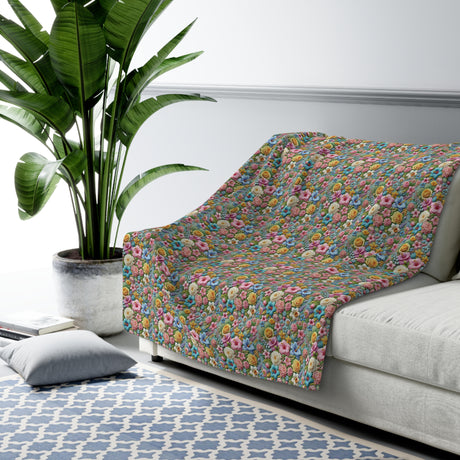 Pastel Floral Sherpa Blanket – Cozy and Elegant, Soft Fleece with Beautiful Flower Design, Perfect for Home Décor, Lounging, or as a Thoughtful Gift for her - MRSBYVALLE