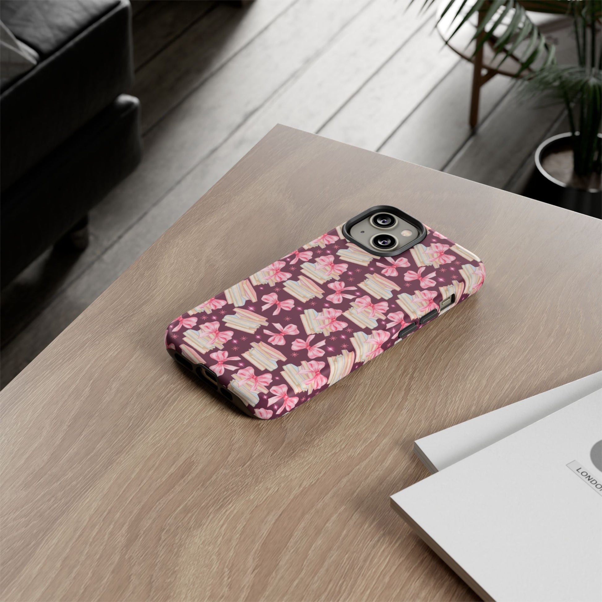 Coquette Pink Bows & Books Phone Case for iPhone 16 15 14 13 12  21 23 Samsung, and Pixel | Stylish Protective Cover Gift for Her Perfect for Floral Lover