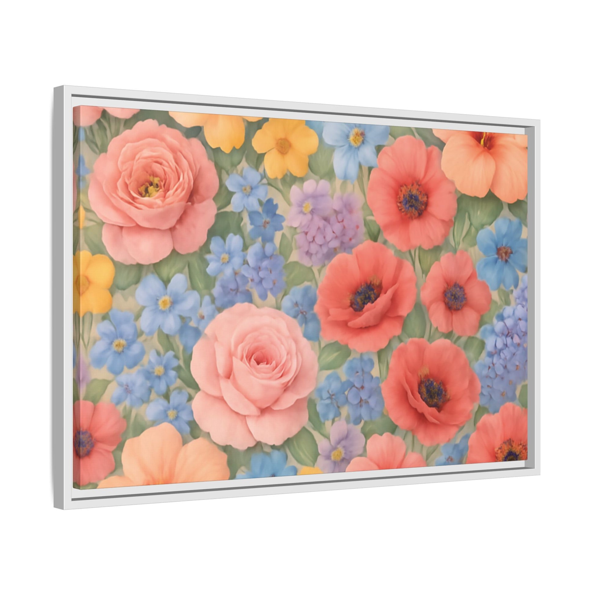 Luxury Framed Floral Canvas – Bold Multi-Color Botanical Wall Art, Elegant Nature-Inspired Accent for Living Room, Bedroom, or Office Décor Gift for Mom