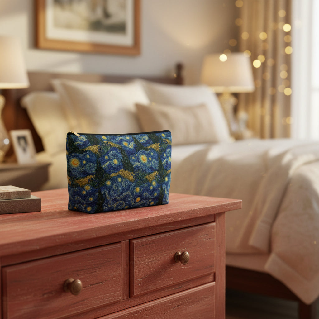 Pouch with 'Starry Night' design on a white background