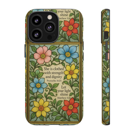 Pastel Floral Stained Glass Bible Verse Phone Case Christian Affirmation, Soft Faith Design, iPhone Samsung Google, Inspirational Gift for HerGift for Christians